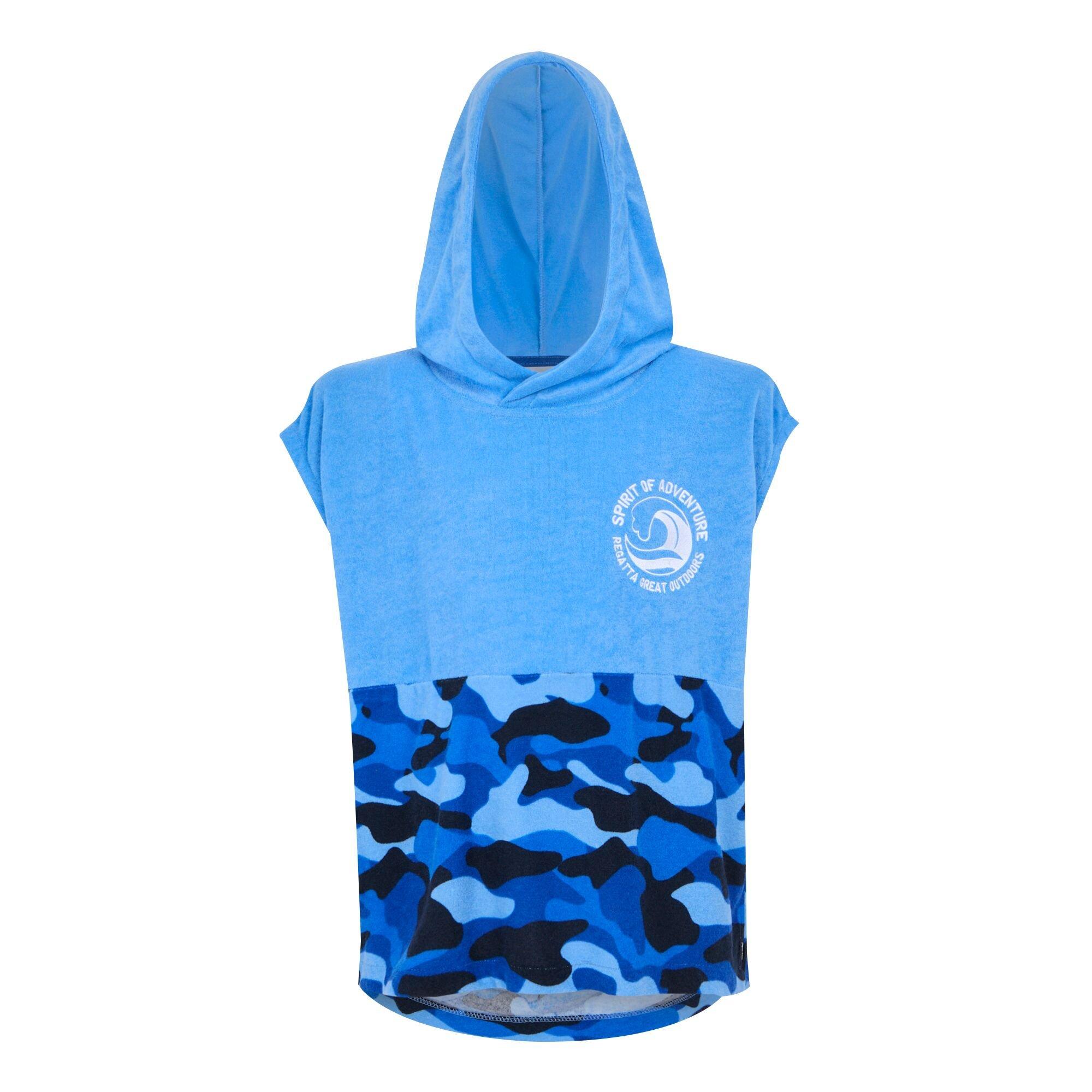 Elysium Blue/Bl - Regatta - Unisex Kids' Towel Robe II Soft Towelling Hooded Waterproof Robe - 6
