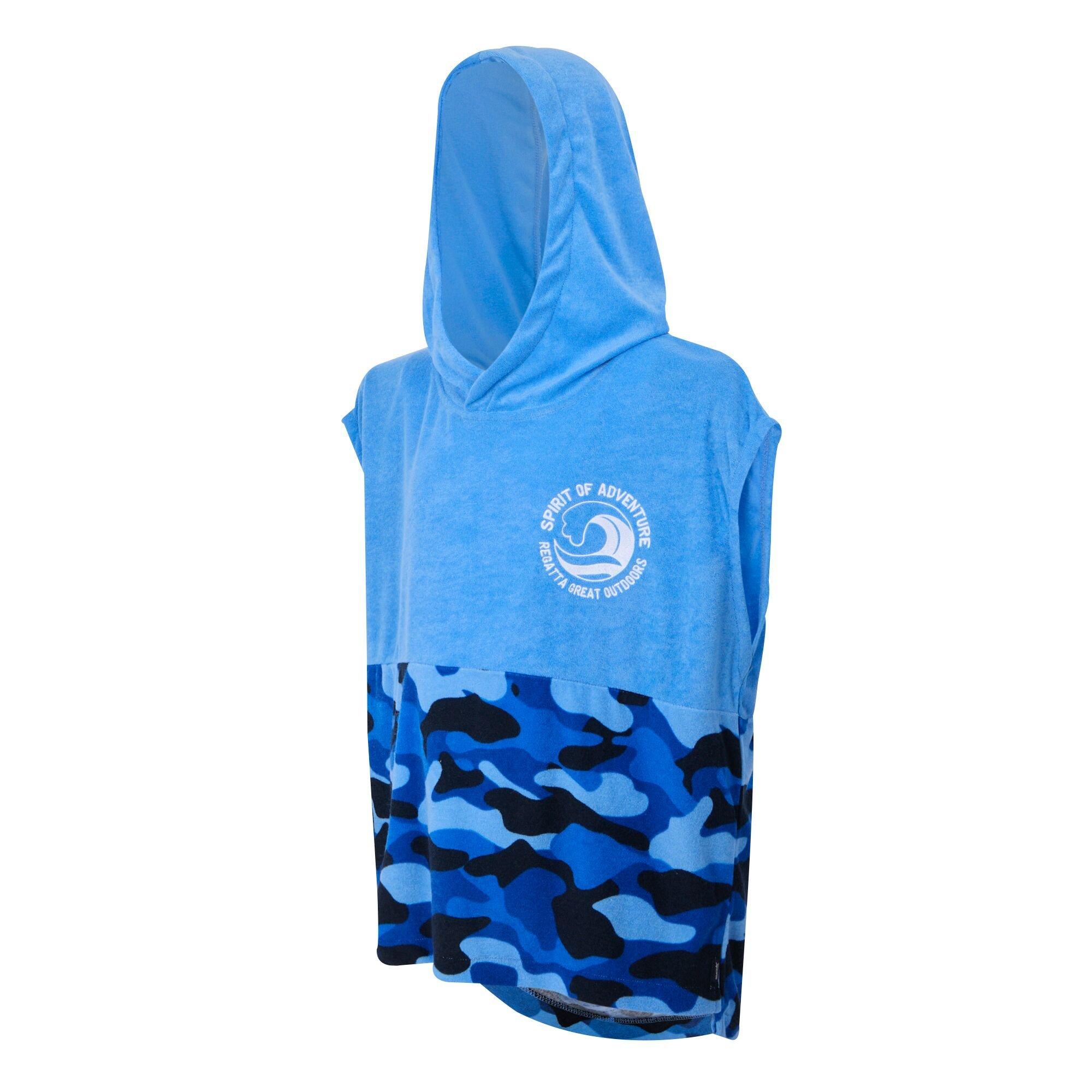 Elysium Blue/Bl - Regatta - Unisex Kids' Towel Robe II Soft Towelling Hooded Waterproof Robe - 8