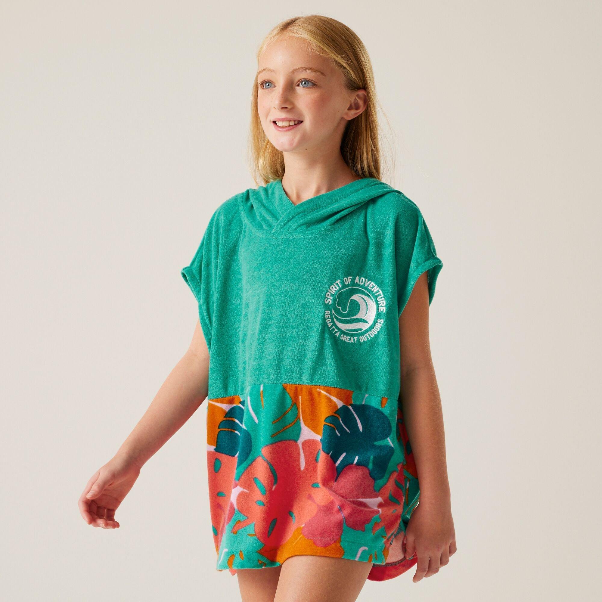 Regatta  Kids ' Towel Robe Ii Soft Towelling Hooded Waterproof Robe - Turquoise/Tropi - 5-9 Years
