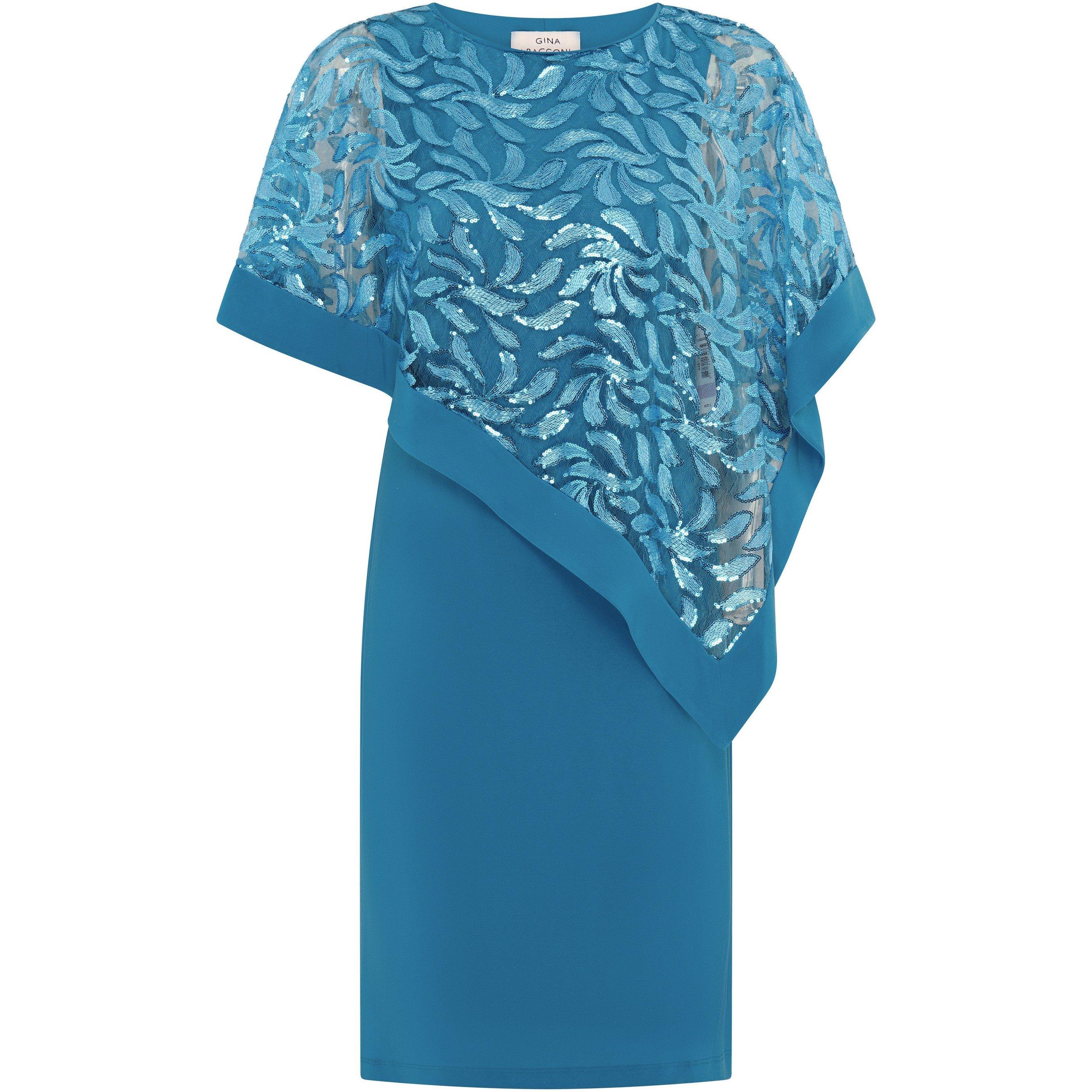 Gina Bacconi Women's Darlene Embroidered Cape Dress - Turquoise - 20