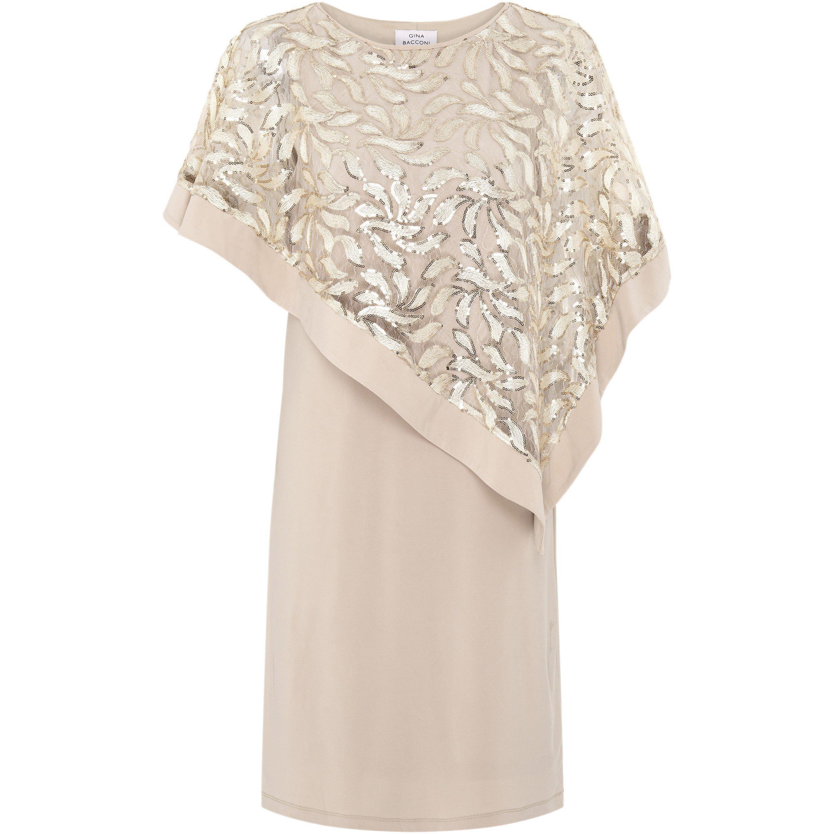 Gina Bacconi Women's Darlene Embroidered Cape Dress - Champagne - 20