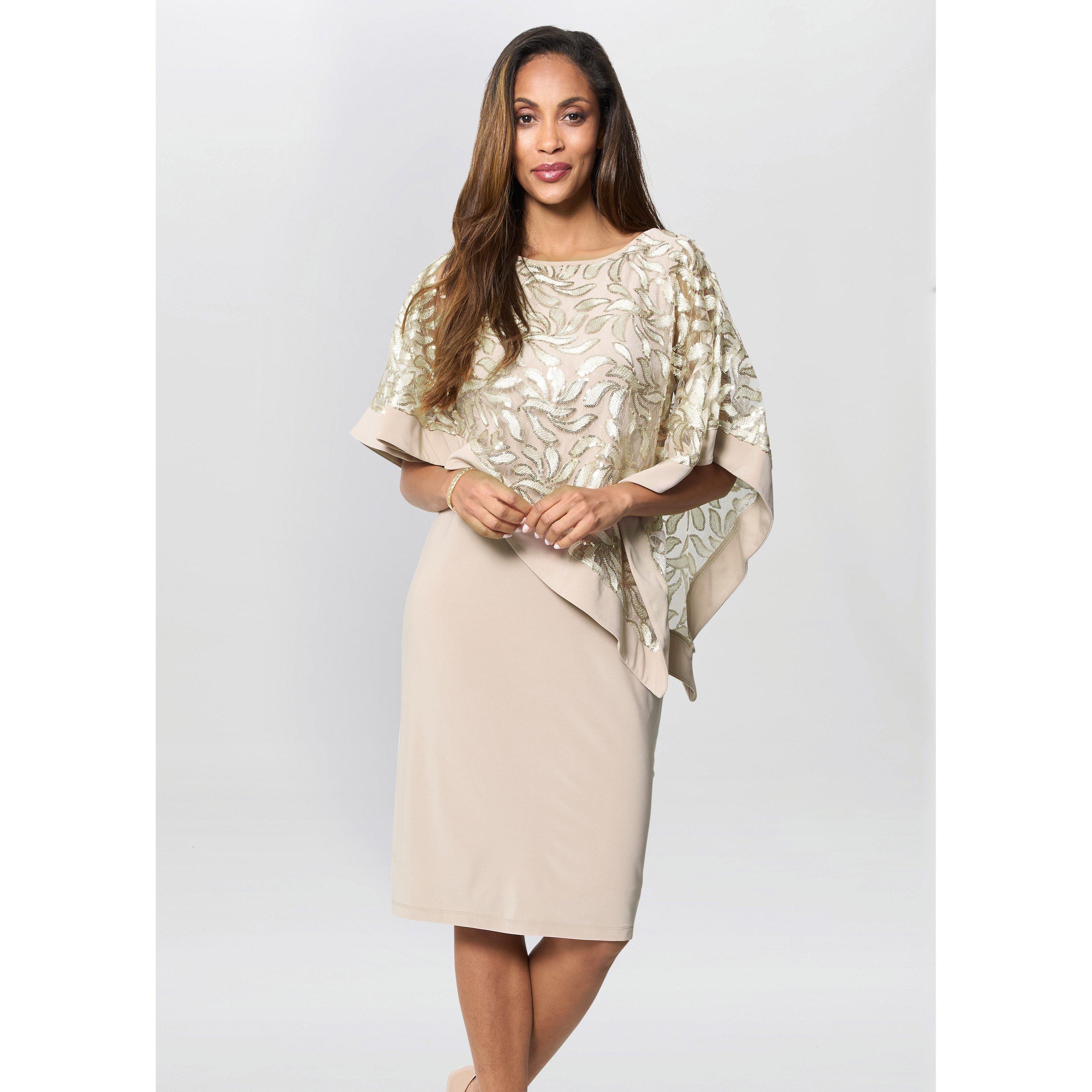 Champagne - Gina Bacconi - Darlene Embroidered Cape Dress - 2