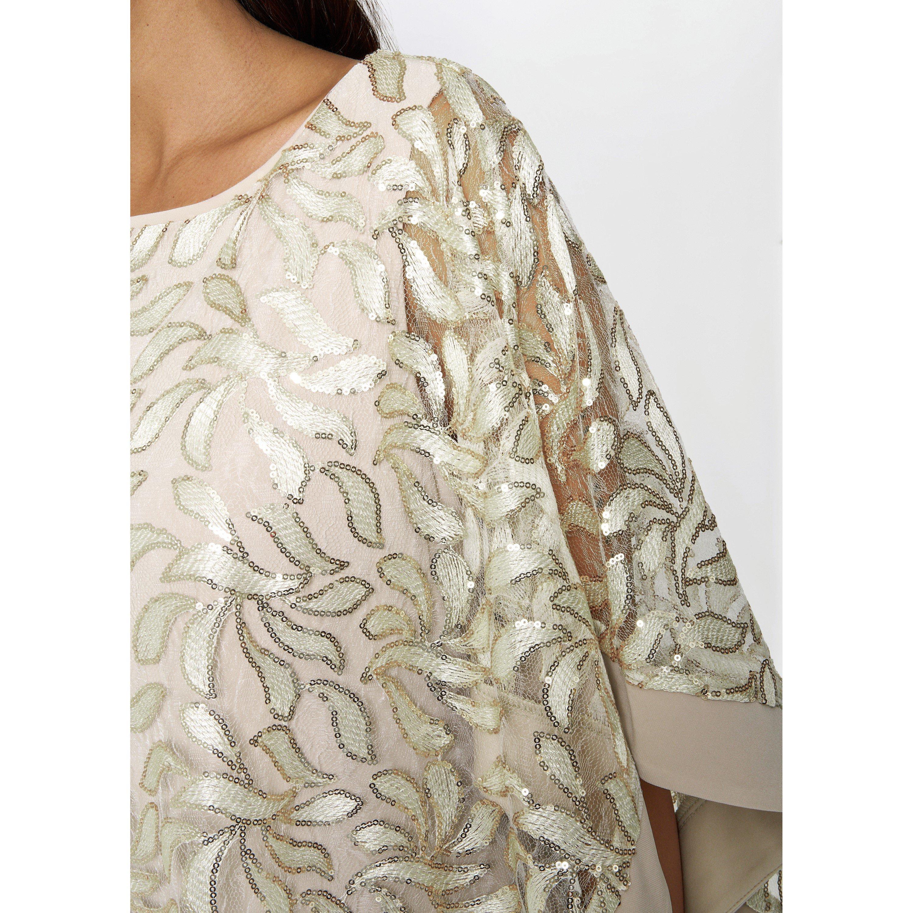 Champagne - Gina Bacconi - Darlene Embroidered Cape Dress - 5