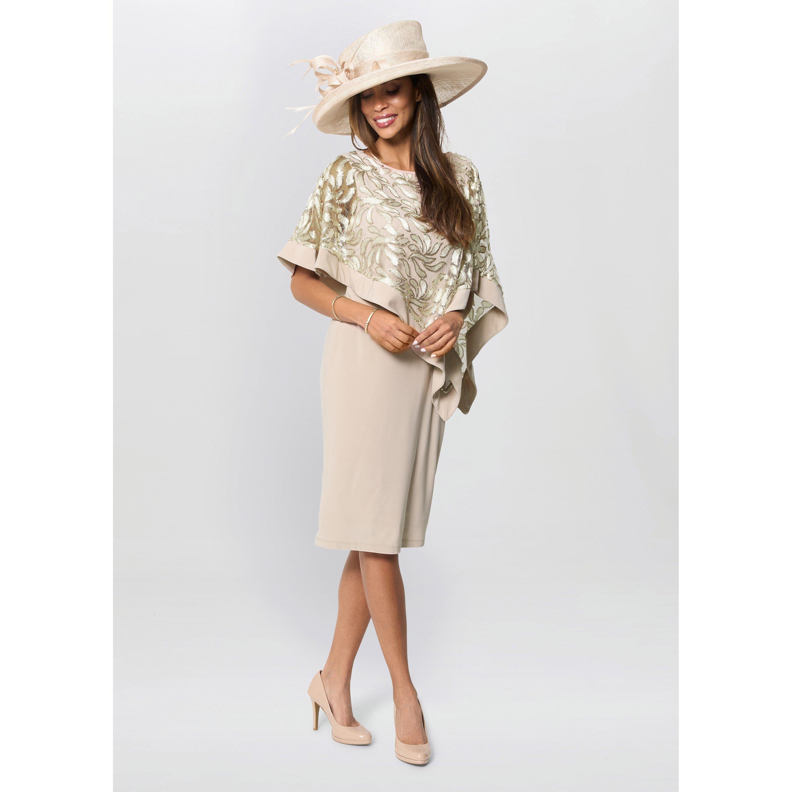 Champagne - Gina Bacconi - Darlene Embroidered Cape Dress - 6