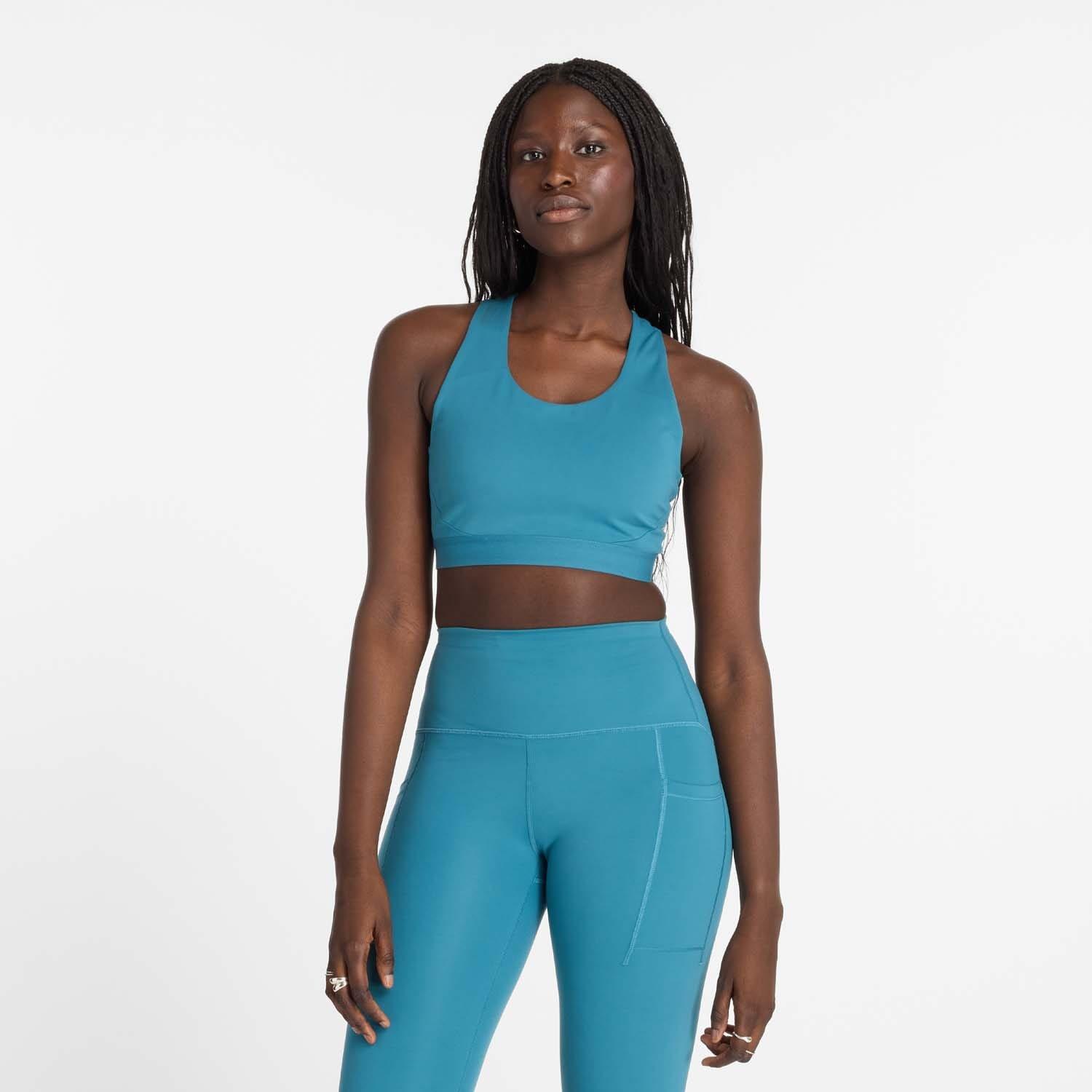 Blue - New Balance - Sleek Medium Support Pocket Sports Bra - 1