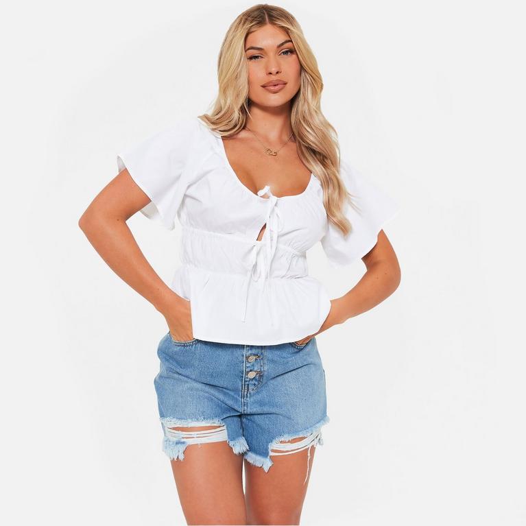 BLANCO - I Saw It First - ISAWITFIRST Tie Front Peplum Woven Top - 2