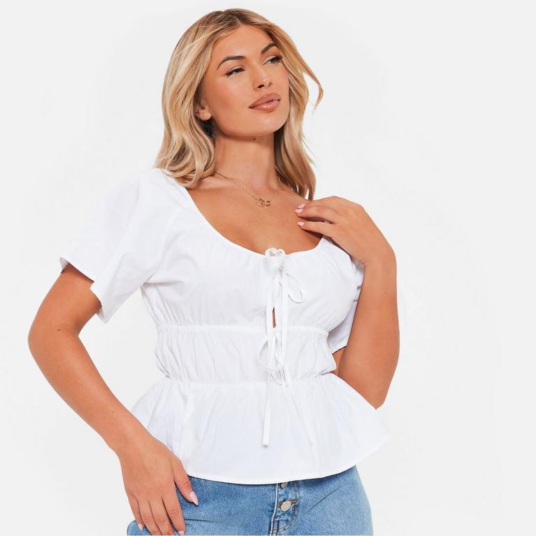 BLANCO - I Saw It First - ISAWITFIRST Tie Front Peplum Woven Top - 4