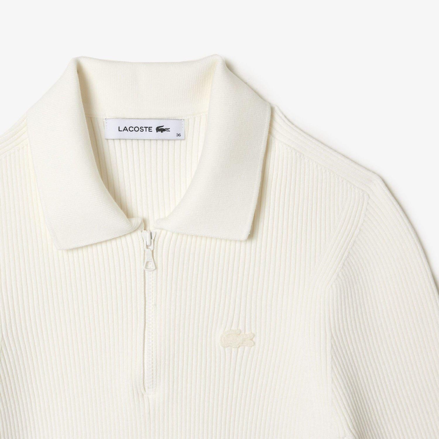 White - Lacoste - Zip Neck Rib Knit Polo Shirt - 5