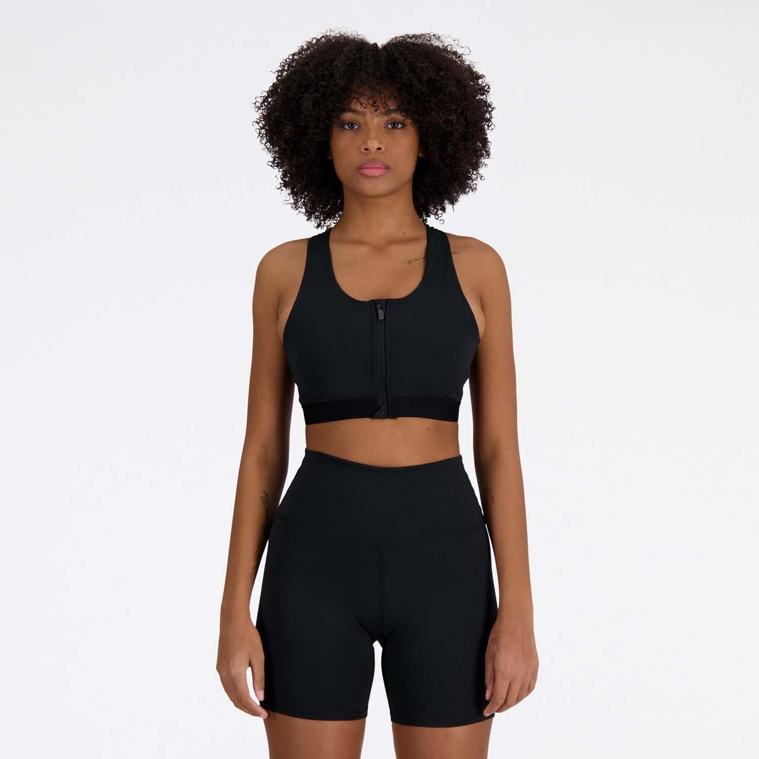 New Balance Sleek Medium Support Pocket Zip Front Sports Bra