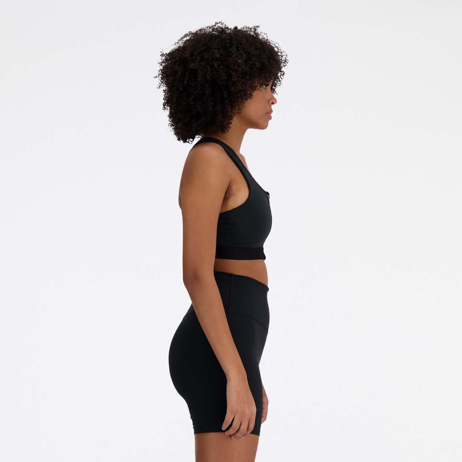 Black - New Balance - Sleek Medium Support Pocket Zip Front Sports Bra - 2