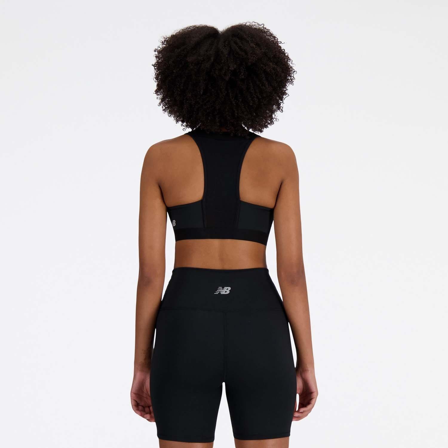 Black - New Balance - Sleek Medium Support Pocket Zip Front Sports Bra - 4