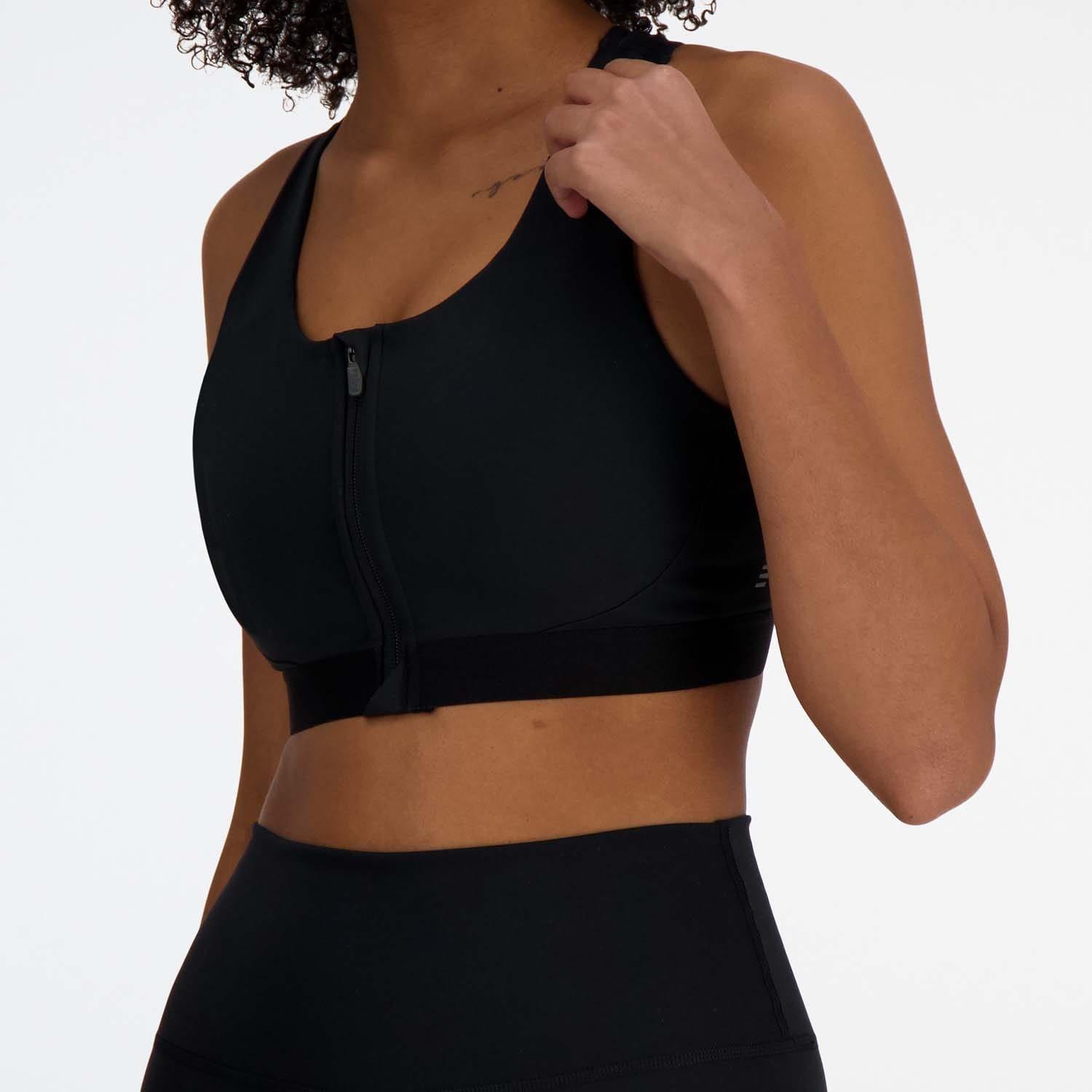 Black - New Balance - Sleek Medium Support Pocket Zip Front Sports Bra - 5