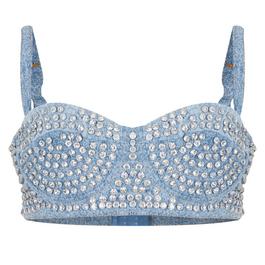 Moschino Crystal Embellished Denim Crop Top