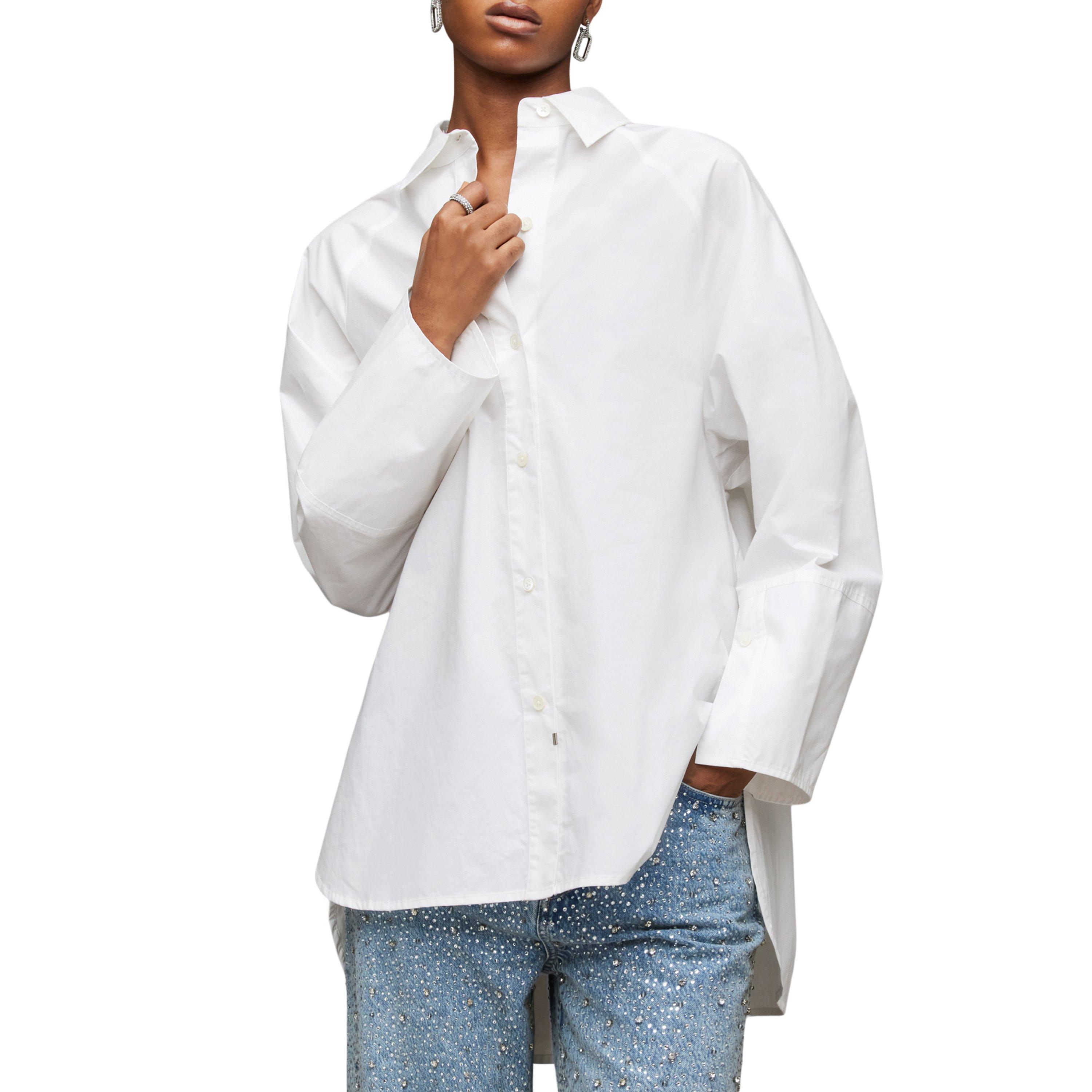 chalk white - AllSaints - Evie Oversized Logo Printed Shirt - 2