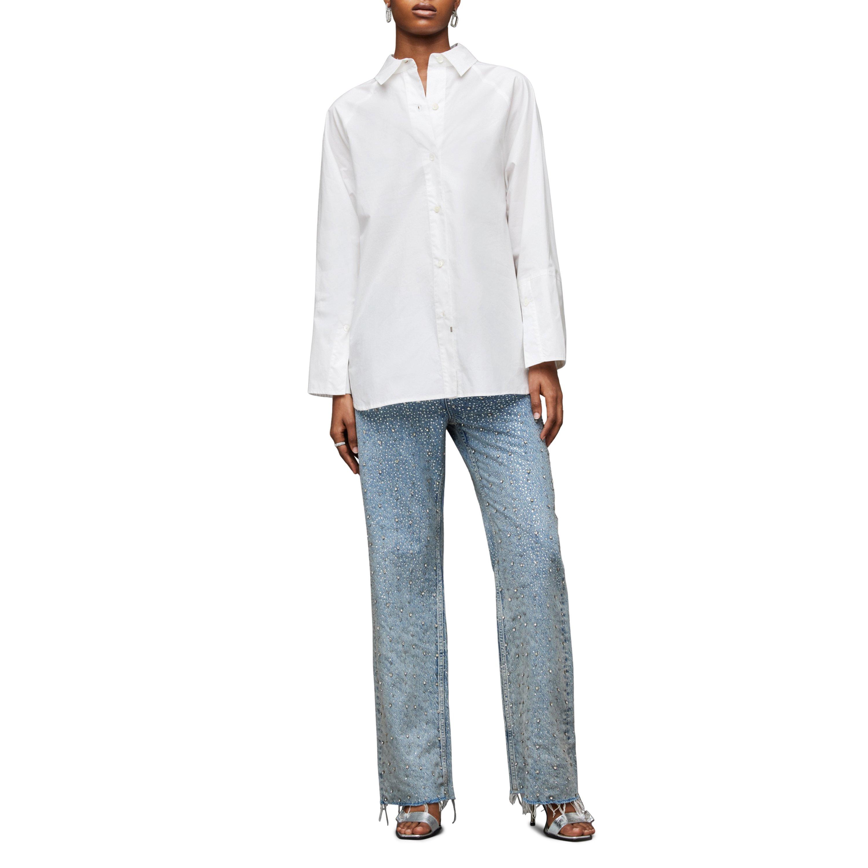 chalk white - AllSaints - Evie Oversized Logo Printed Shirt - 3