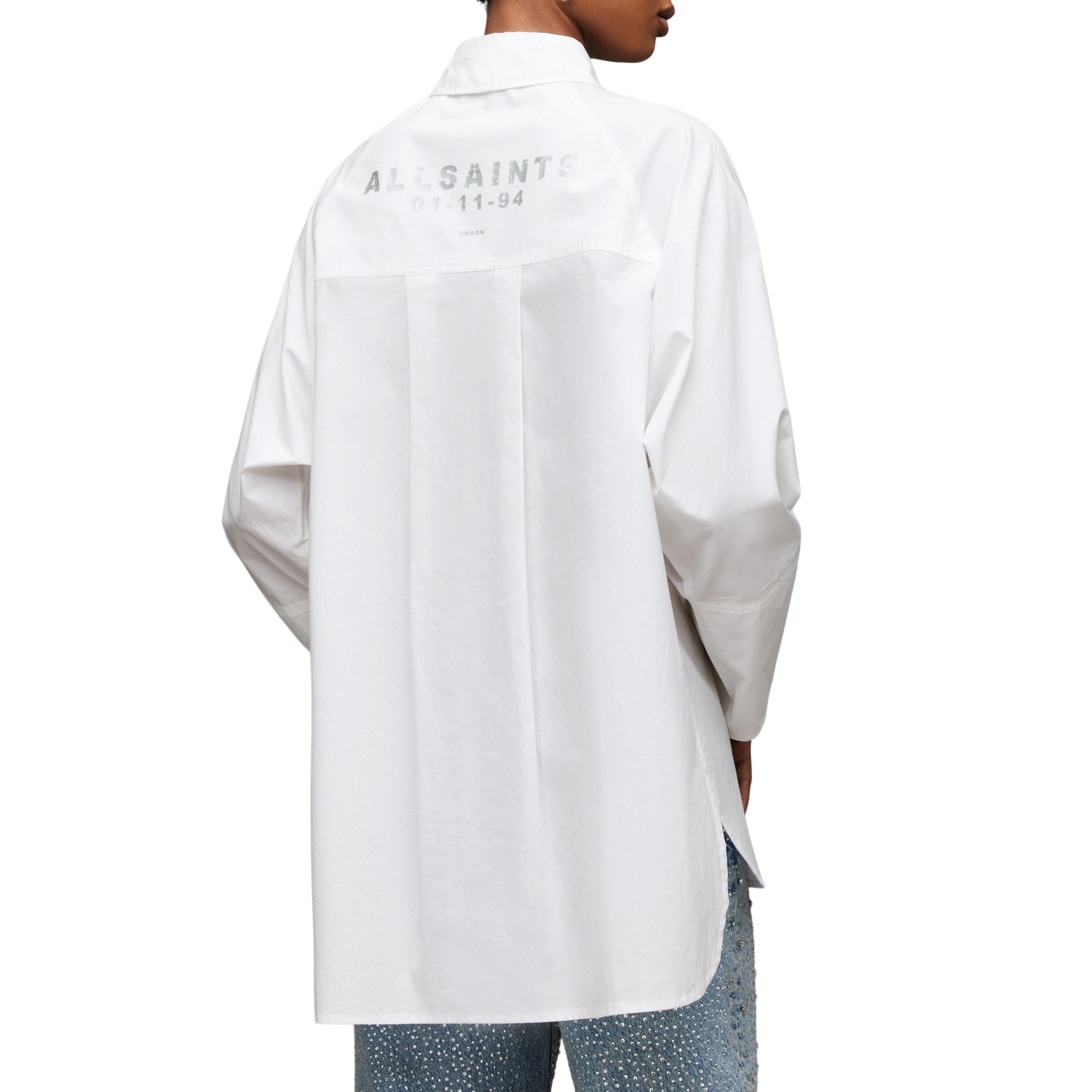 chalk white - AllSaints - Evie Oversized Logo Printed Shirt - 4