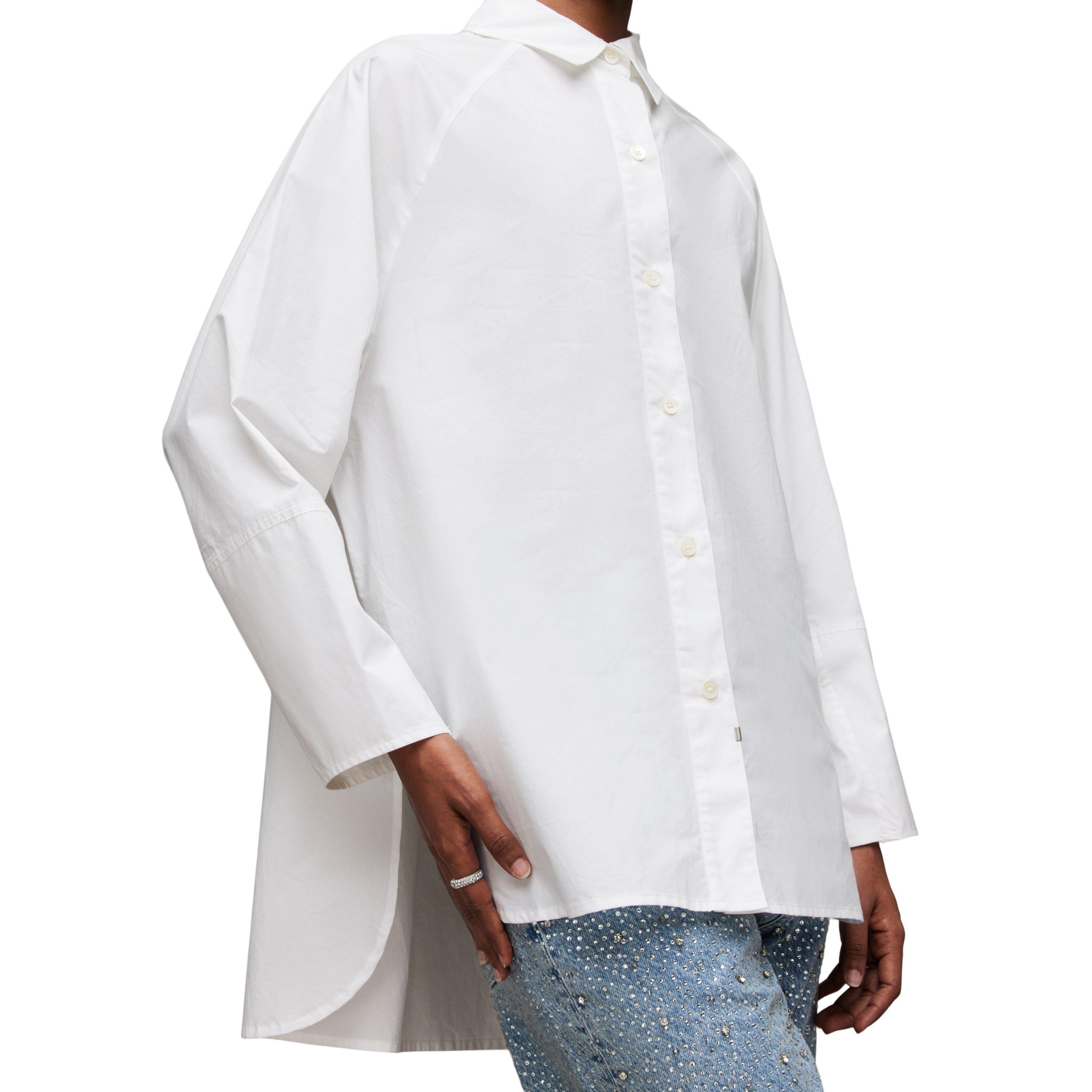 chalk white - AllSaints - Evie Oversized Logo Printed Shirt - 8