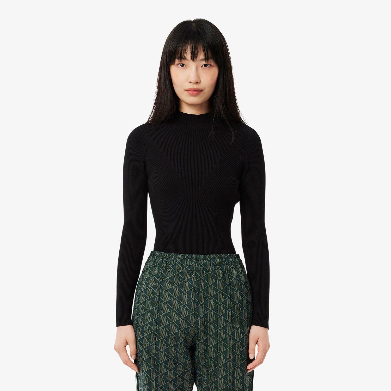 Black - Lacoste - High Neck 3D Rib Knit Sweater - 1