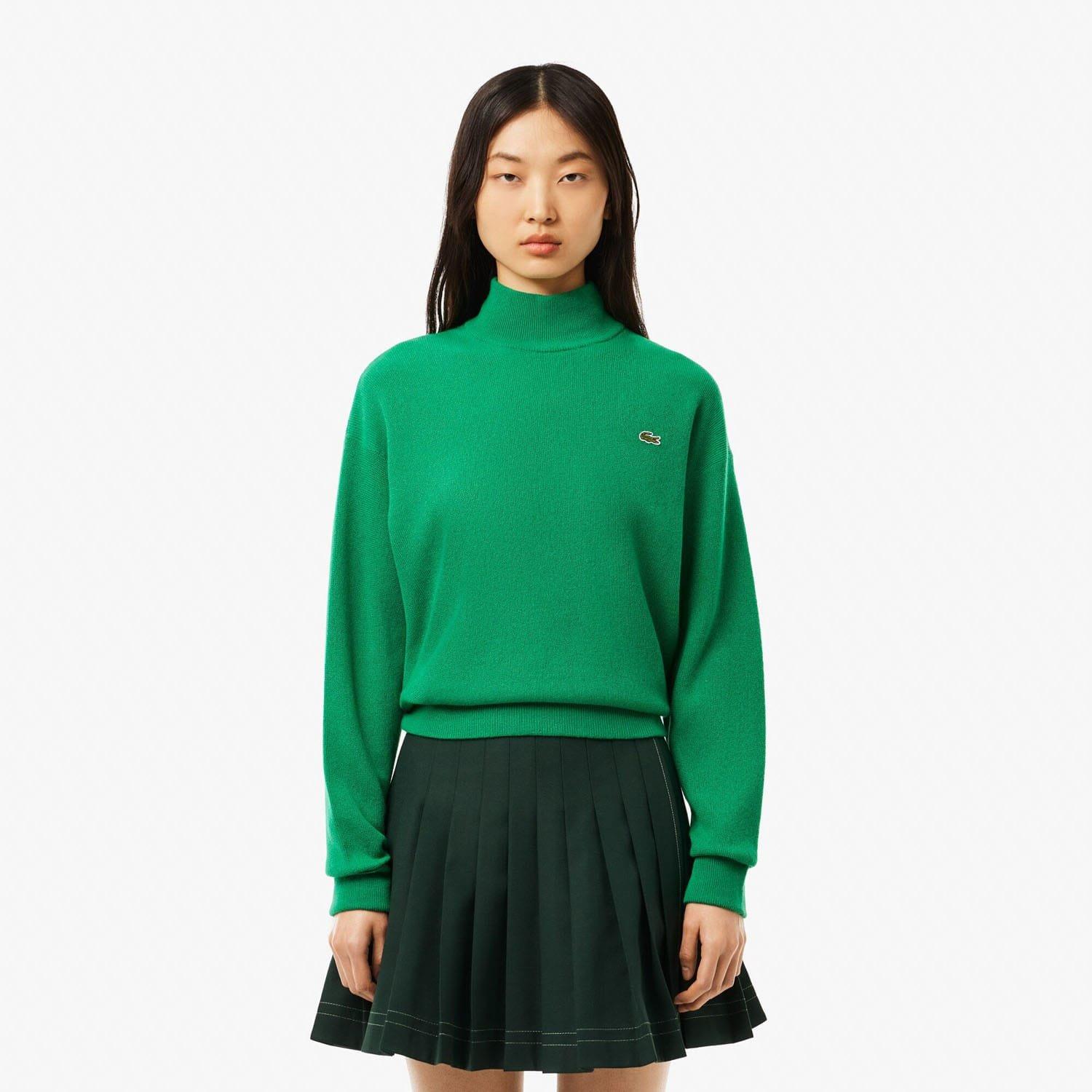 Green - Lacoste - Relaxed Fit Carded Wool High Neck Sweater - 1