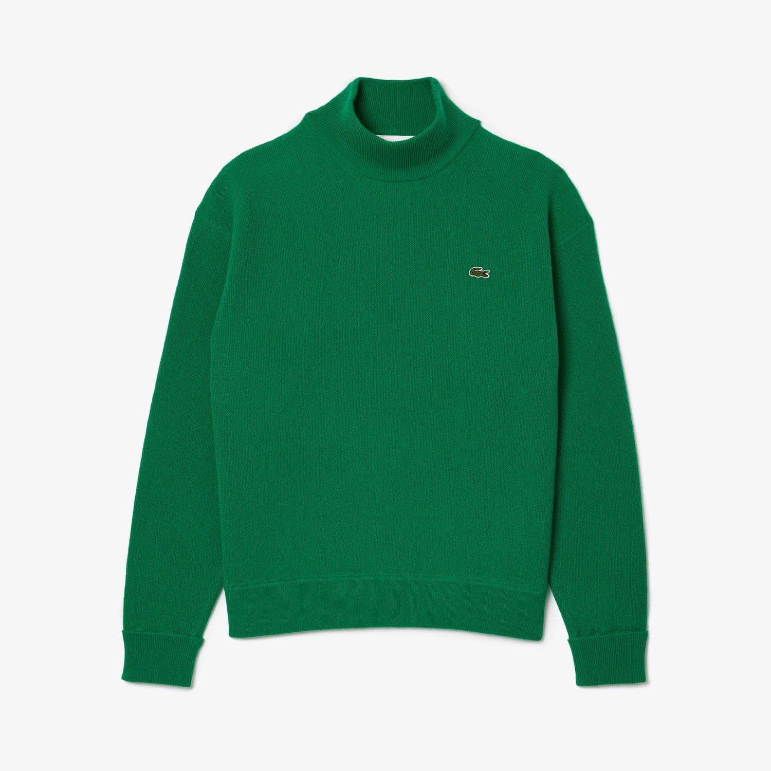 Green - Lacoste - Relaxed Fit Carded Wool High Neck Sweater - 4