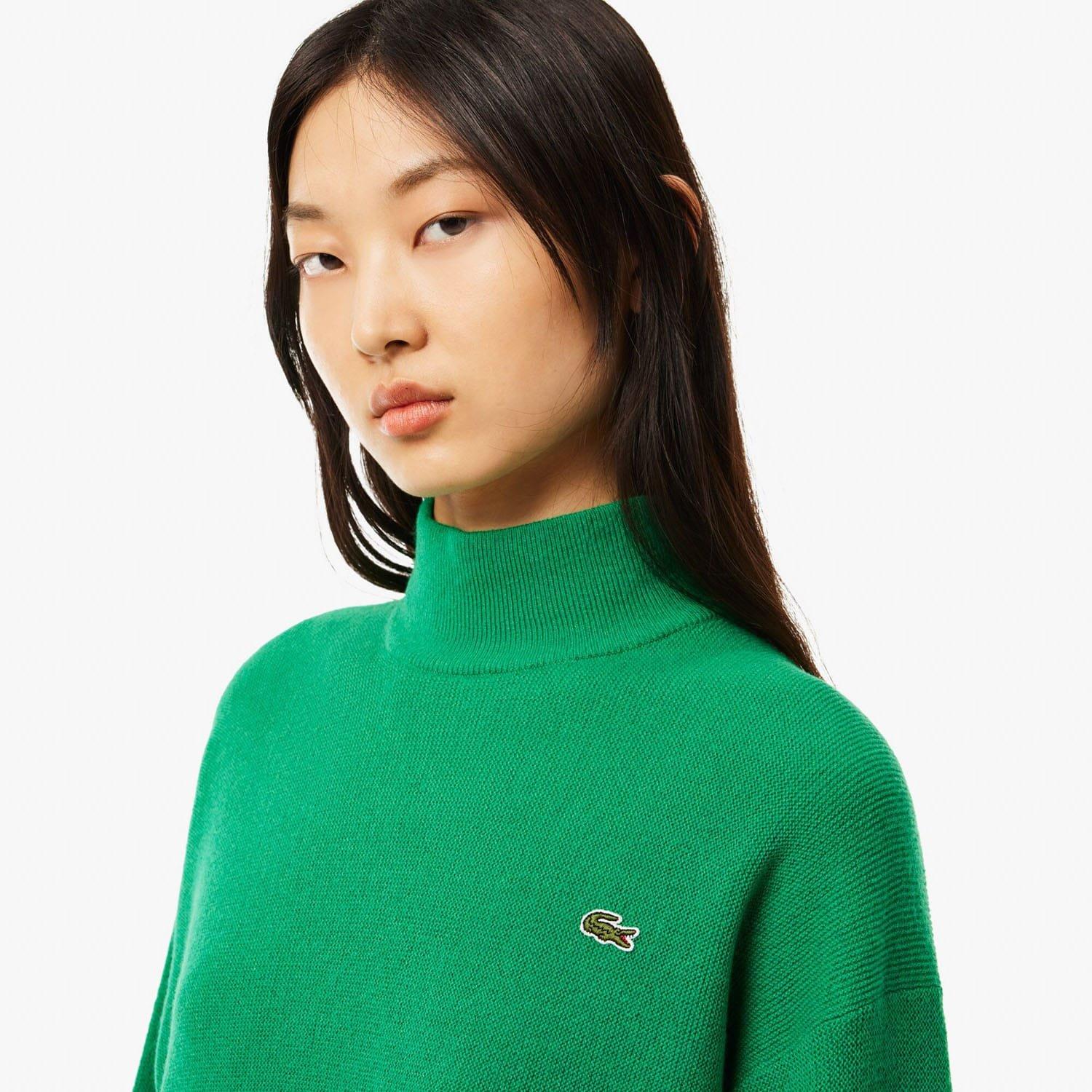 Green - Lacoste - Relaxed Fit Carded Wool High Neck Sweater - 5