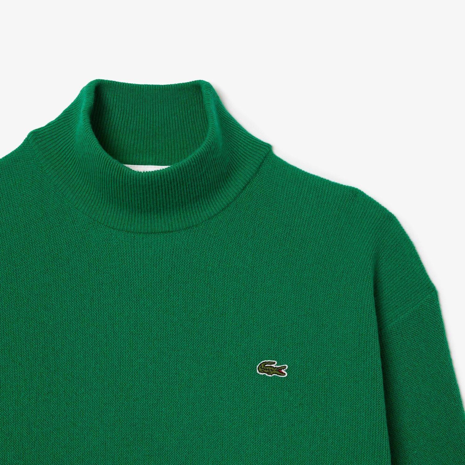 Green - Lacoste - Relaxed Fit Carded Wool High Neck Sweater - 6