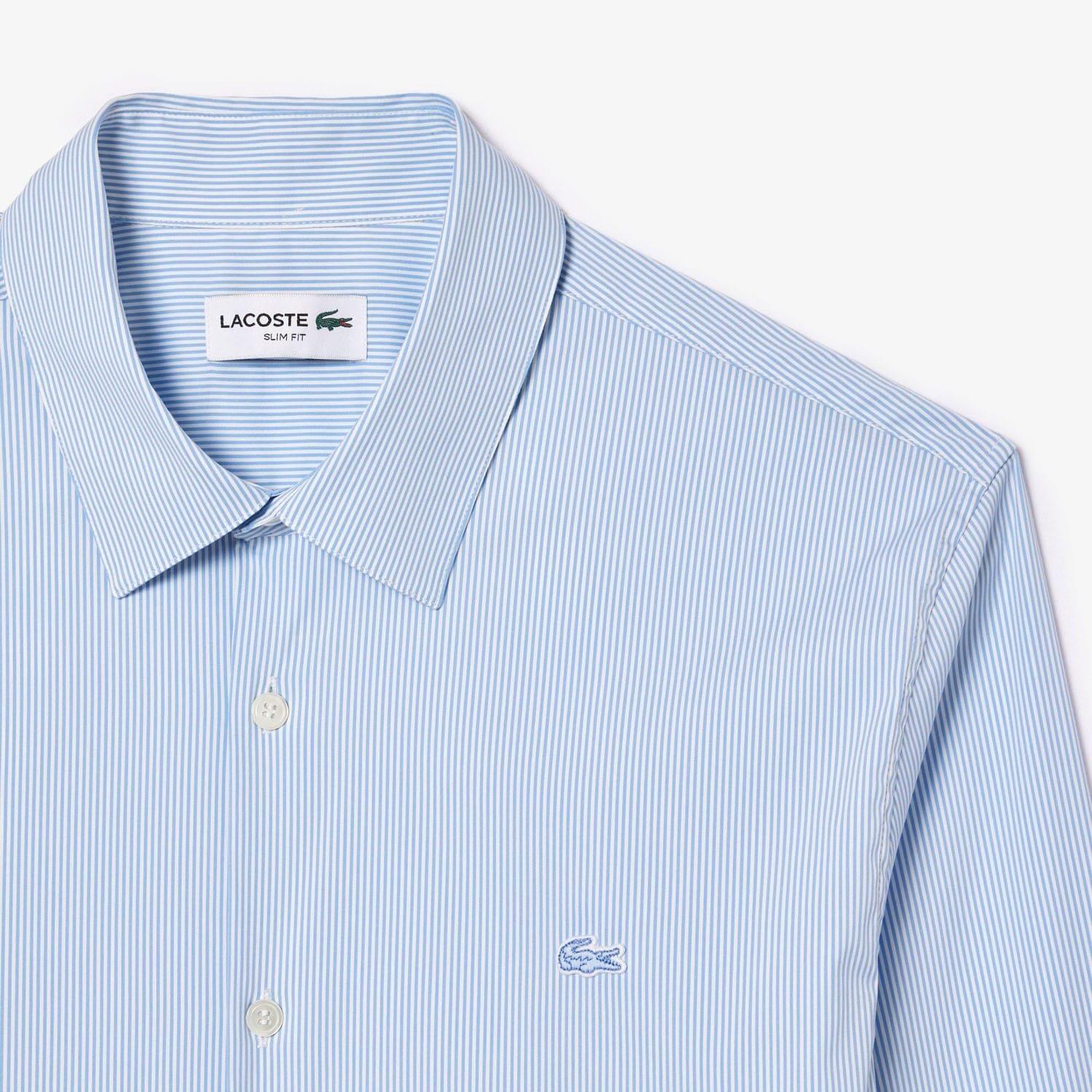 Light Blue - Lacoste - Slim Fit Striped Stretch Poplin Shirt - 6