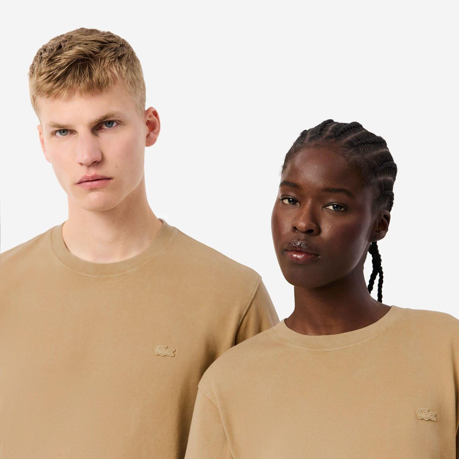 Beige - Lacoste - Washed Effect Heavy Cotton T-Shirt - 4