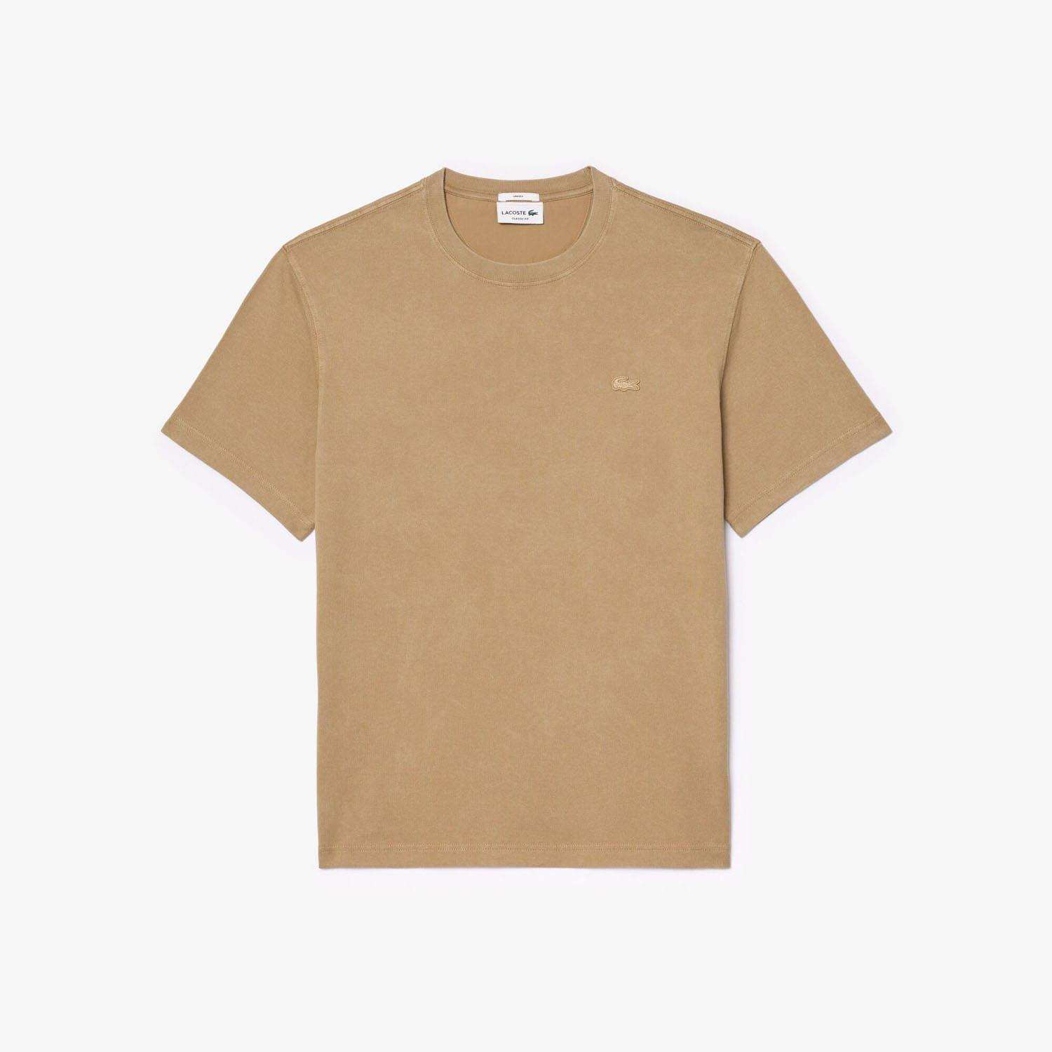Beige - Lacoste - Washed Effect Heavy Cotton T-Shirt - 5