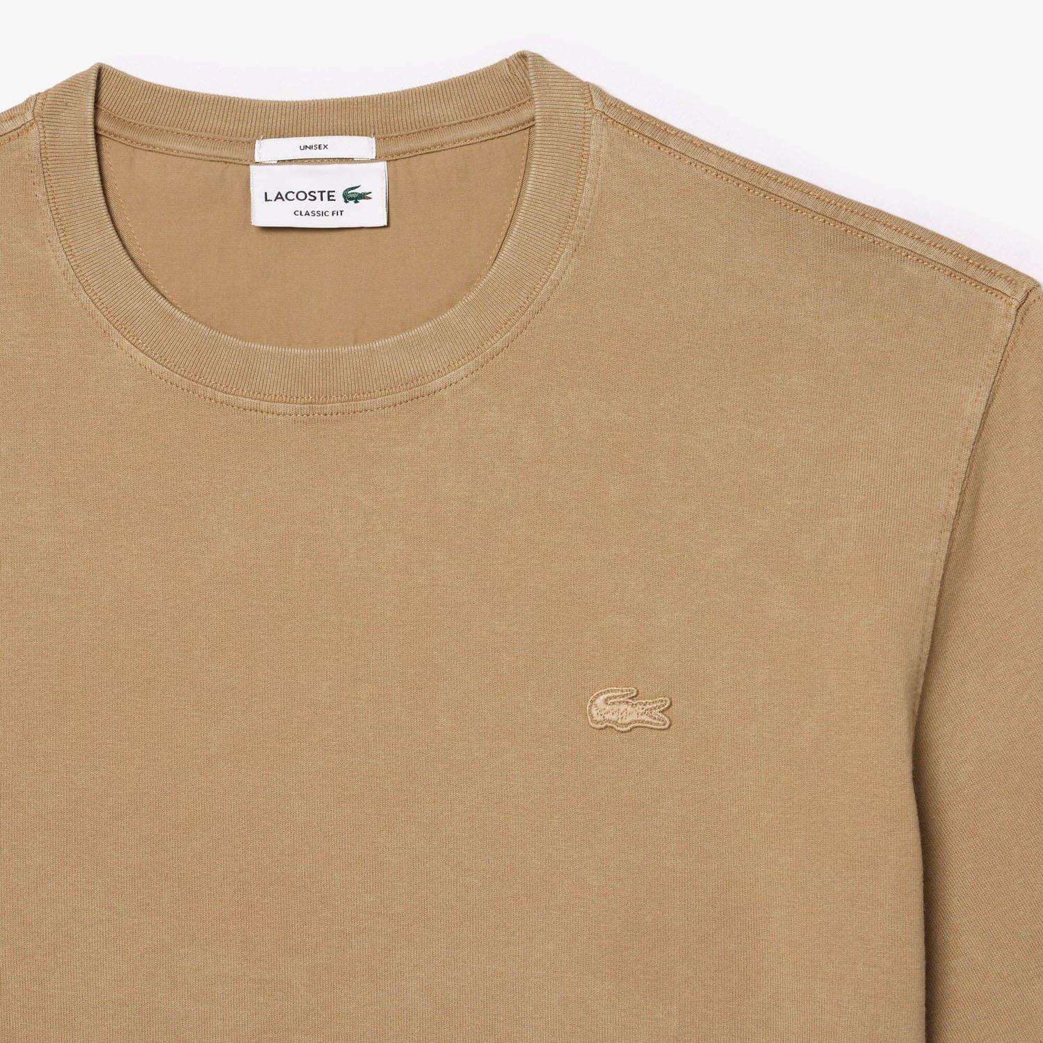 Beige - Lacoste - Washed Effect Heavy Cotton T-Shirt - 6
