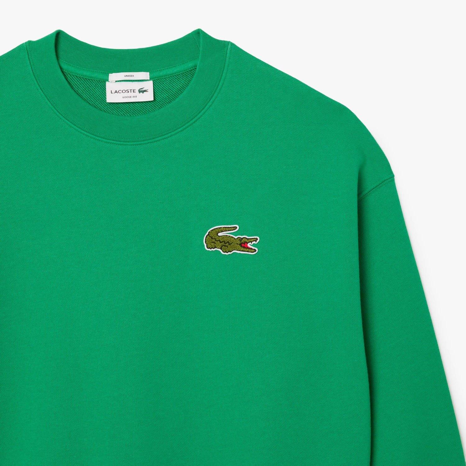 Green - Lacoste - Loose Fit Badge Accent Fleece Sweatshirt - 5