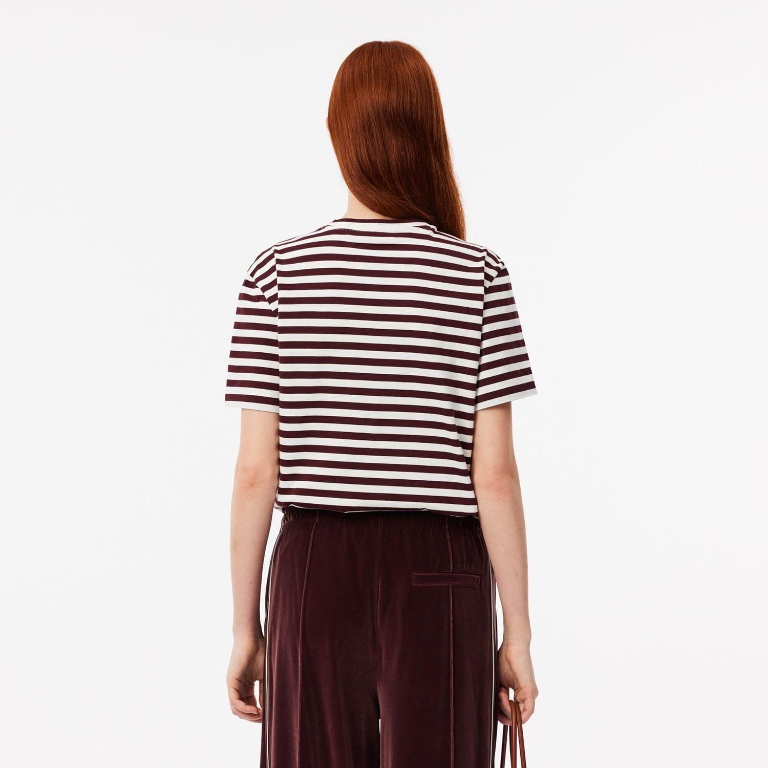 Red Maroon - Lacoste - Loose Fit Striped Cotton T-Shirt - 2