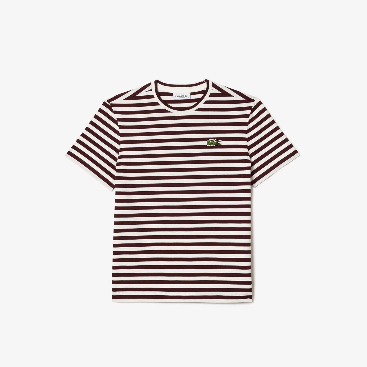 Red Maroon - Lacoste - Loose Fit Striped Cotton T-Shirt - 4