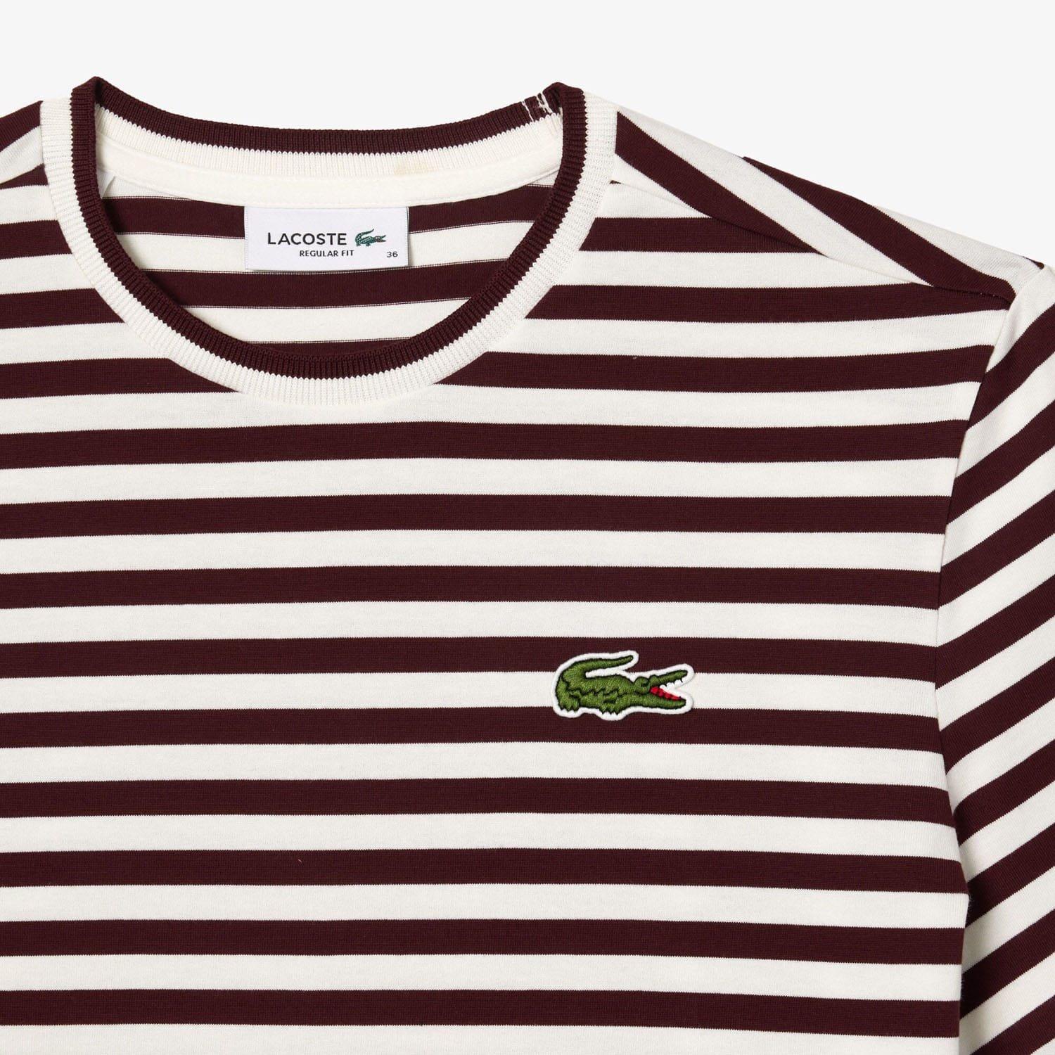 Red Maroon - Lacoste - Loose Fit Striped Cotton T-Shirt - 5