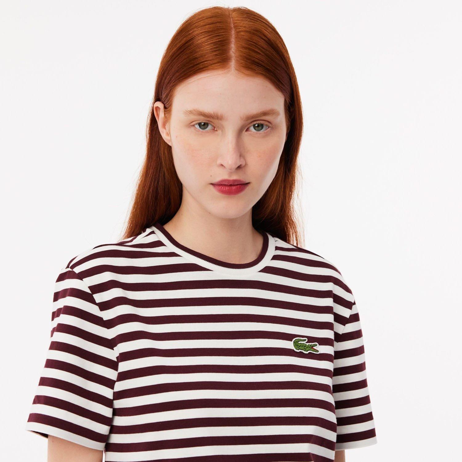 Red Maroon - Lacoste - Loose Fit Striped Cotton T-Shirt - 6