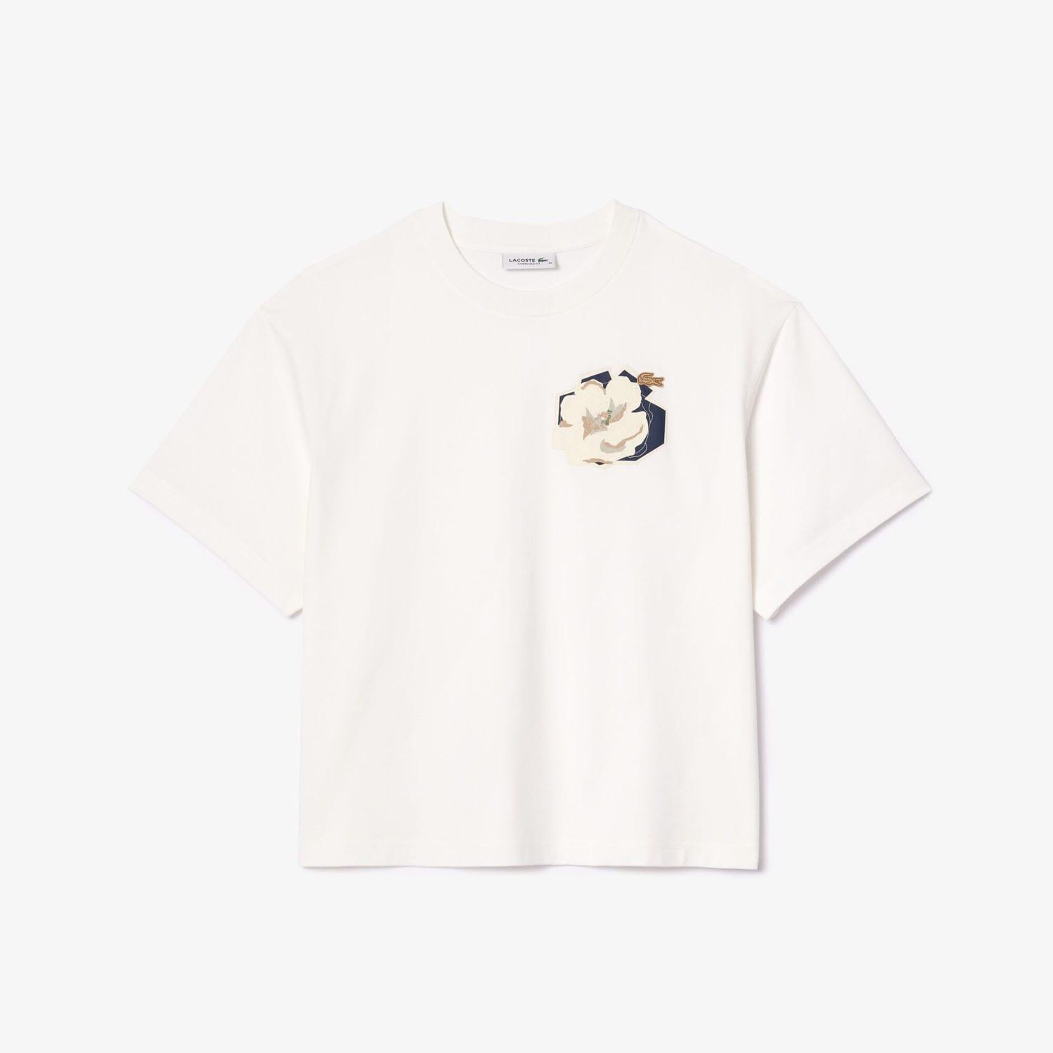 White - Lacoste - Oversized Flower Print Cotton T-Shirt - 4
