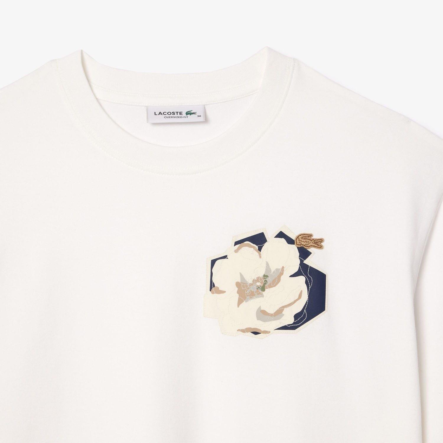 White - Lacoste - Oversized Flower Print Cotton T-Shirt - 6