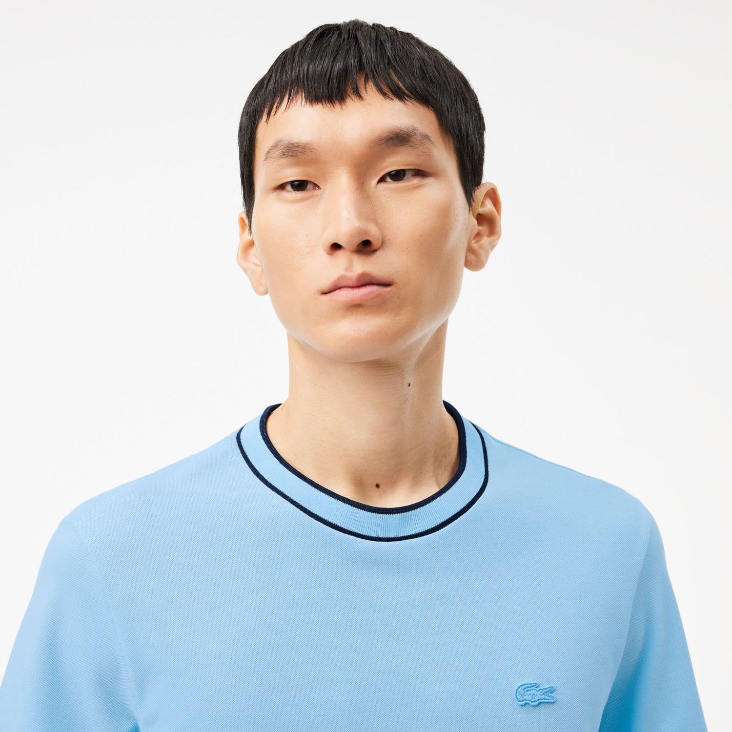 Light Blue - Lacoste - Stretch Piqu¿ Stripe Collar T-Shirt - 5
