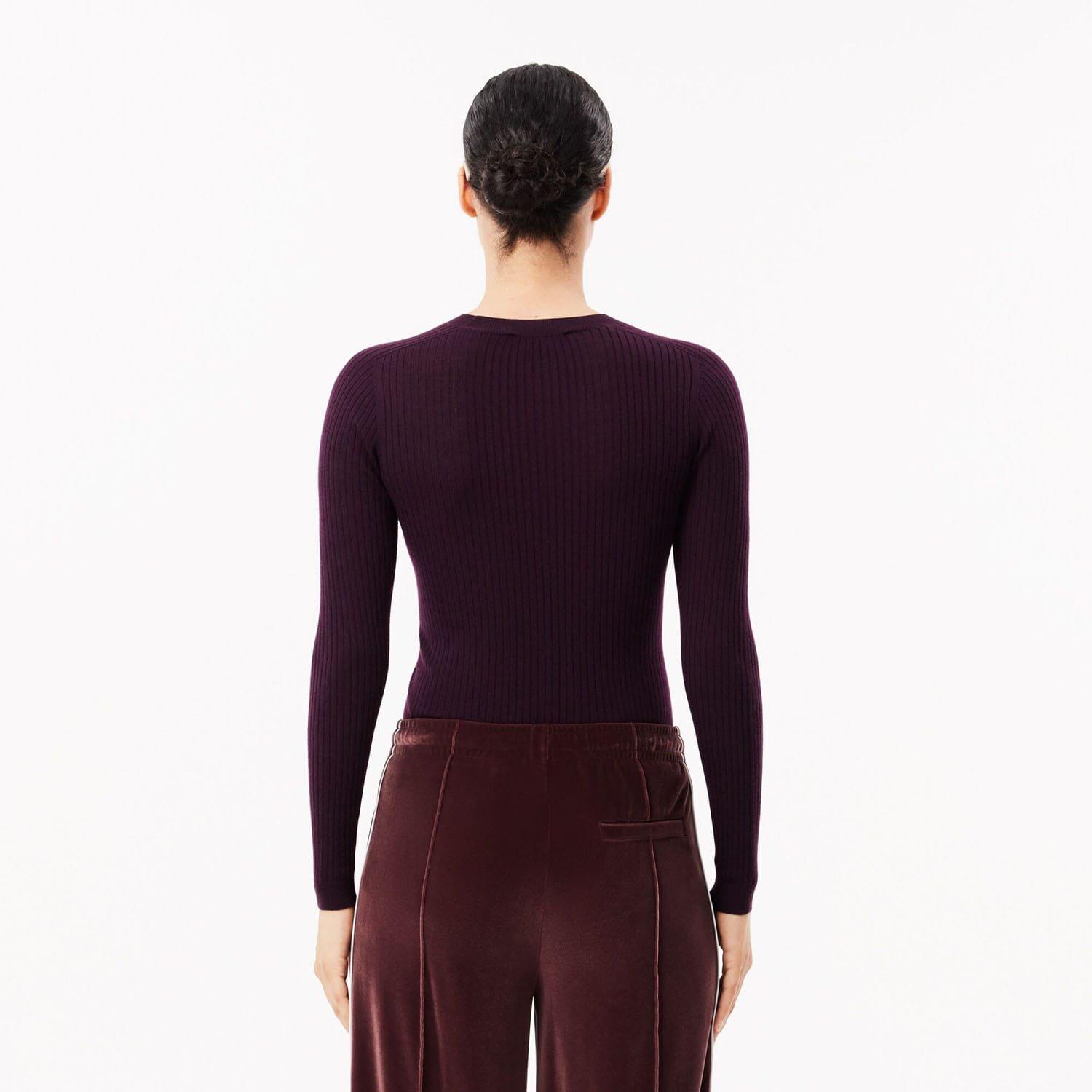 Red Maroon - Lacoste - Merino Wool 3D Rib Sweater - 2