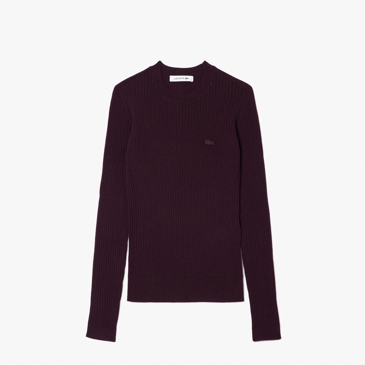 Red Maroon - Lacoste - Merino Wool 3D Rib Sweater - 4