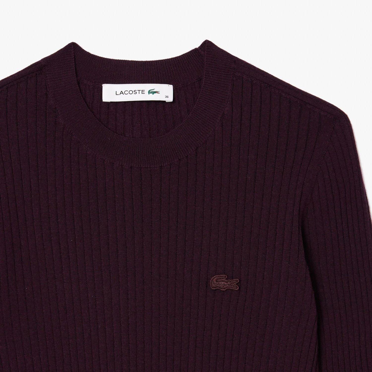 Red Maroon - Lacoste - Merino Wool 3D Rib Sweater - 5