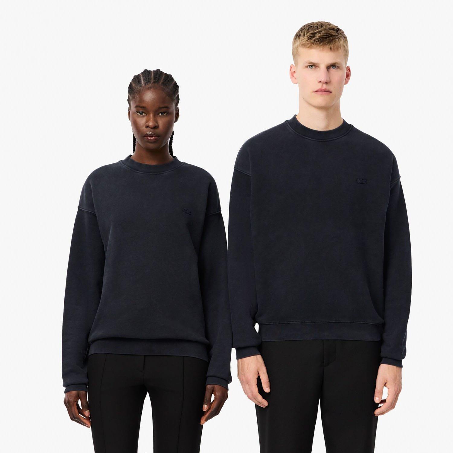 Black - Lacoste - Loose Fit Washed Effect Fleece Sweatshirt - 1