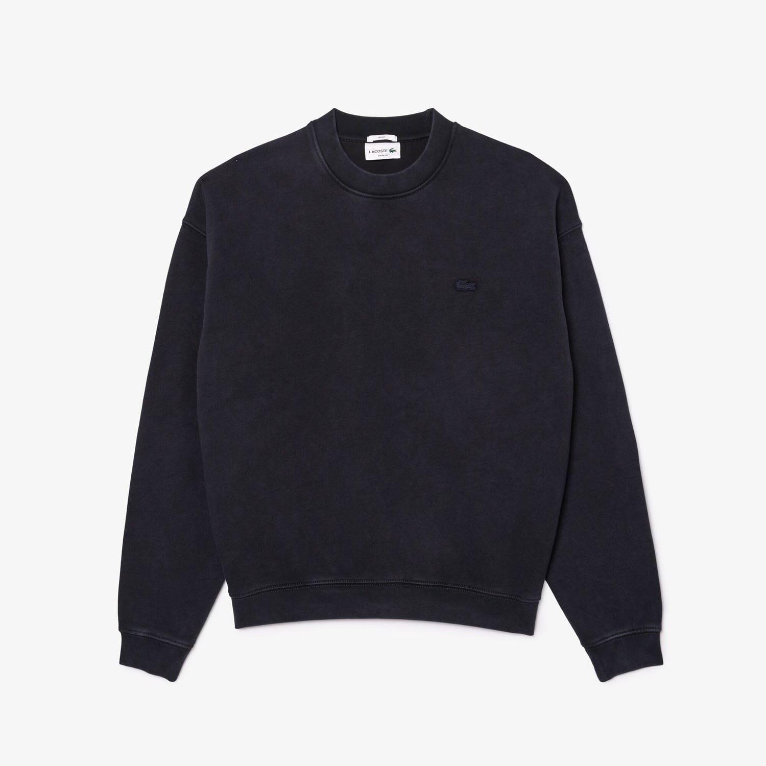 Black - Lacoste - Loose Fit Washed Effect Fleece Sweatshirt - 4