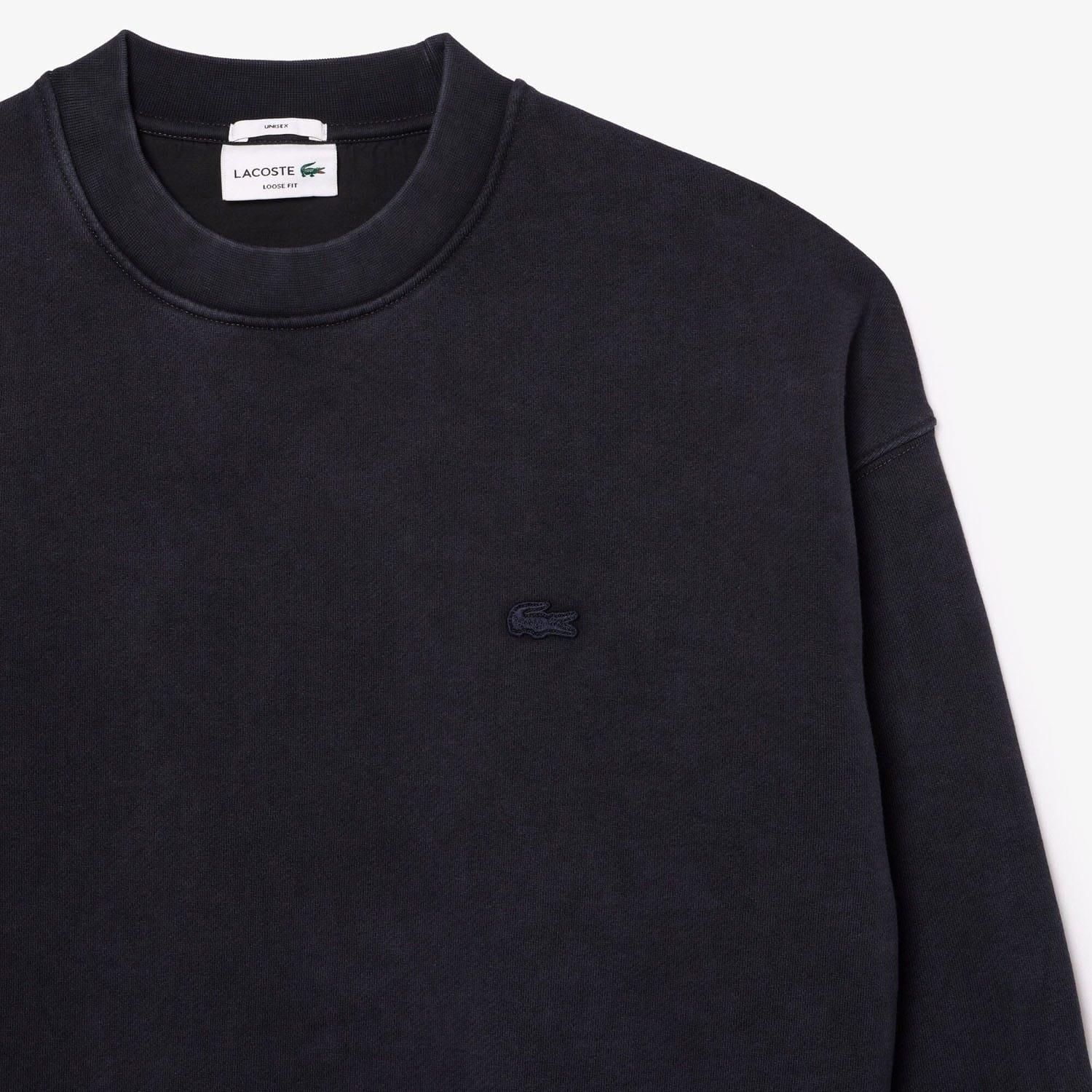 Black - Lacoste - Loose Fit Washed Effect Fleece Sweatshirt - 5