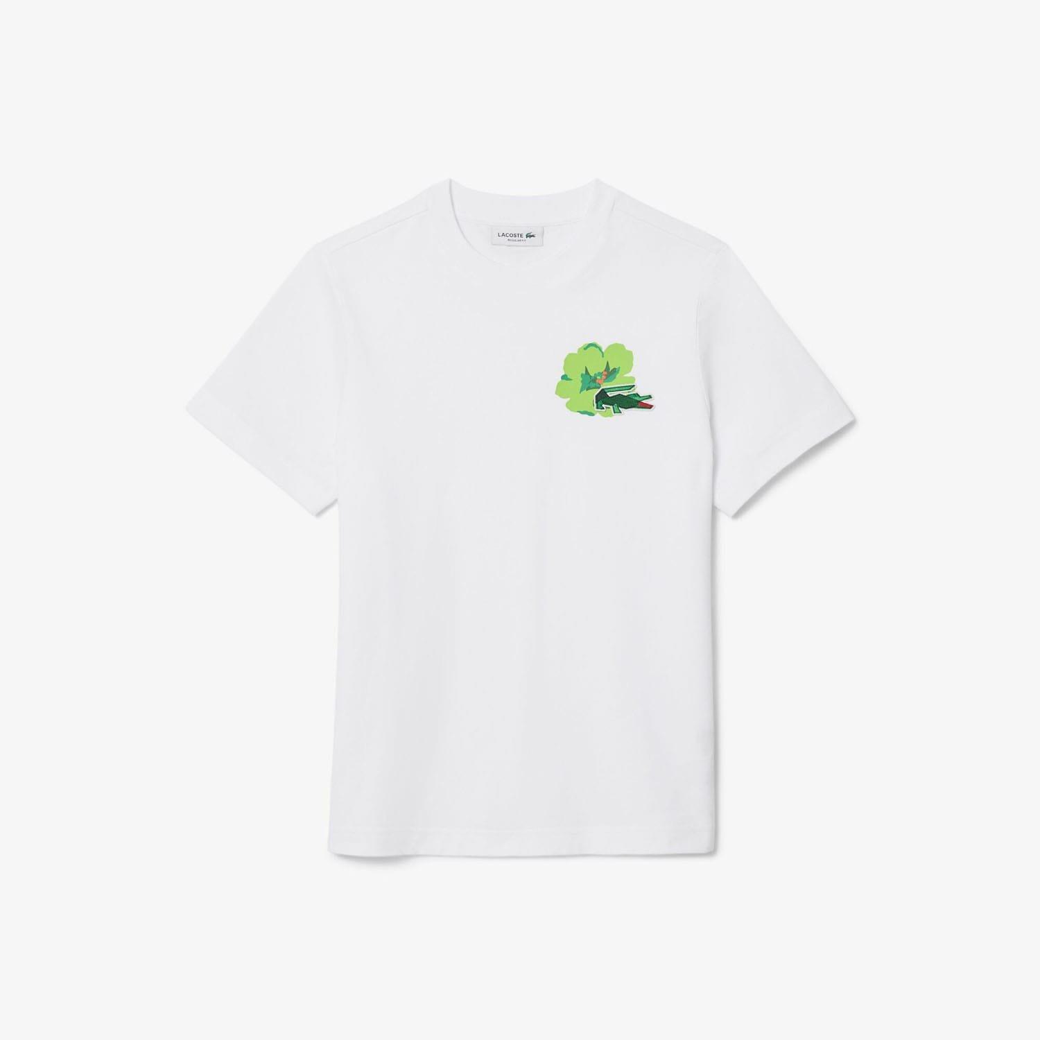 White - Lacoste - Floral Print Cotton T-Shirt - 4