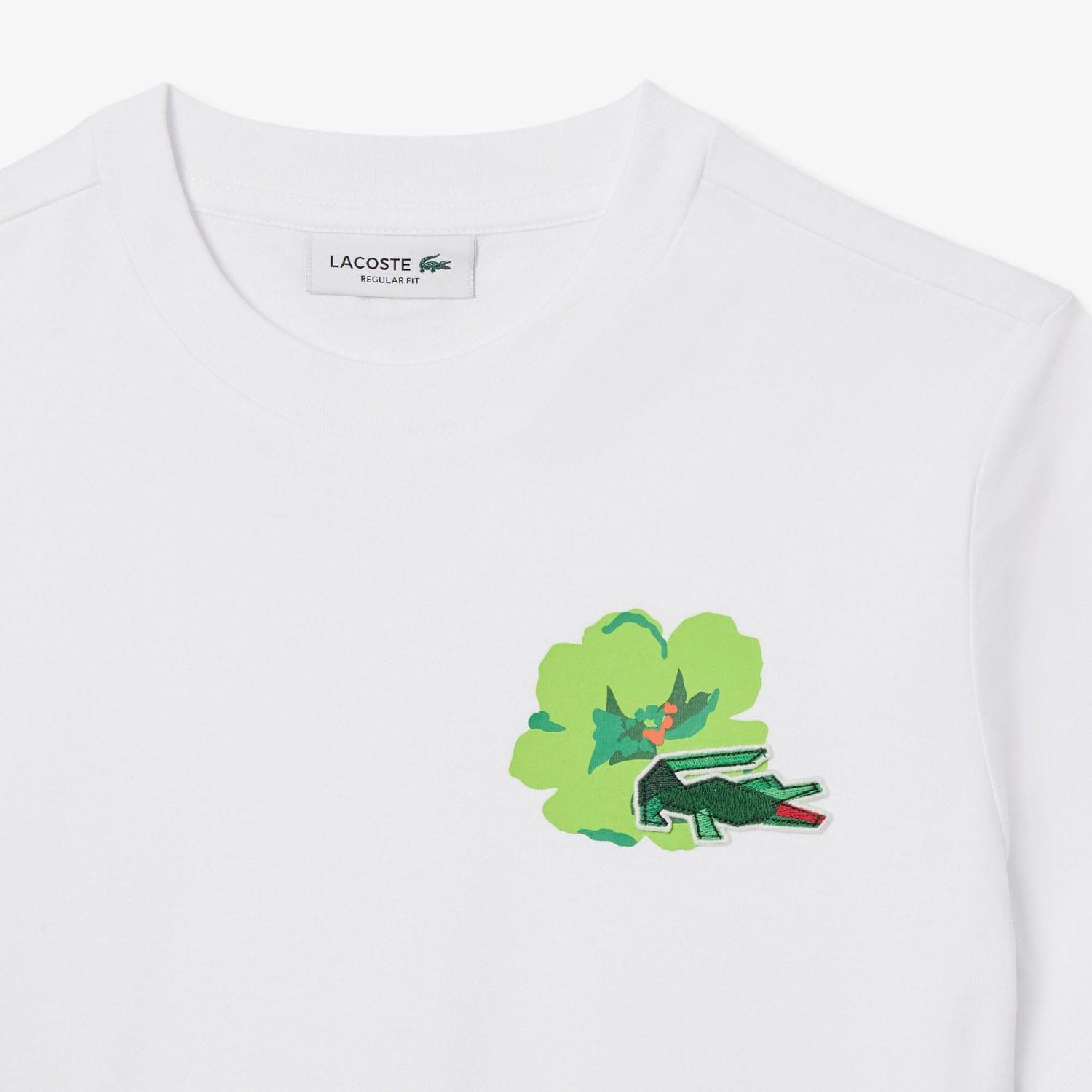 White - Lacoste - Floral Print Cotton T-Shirt - 5