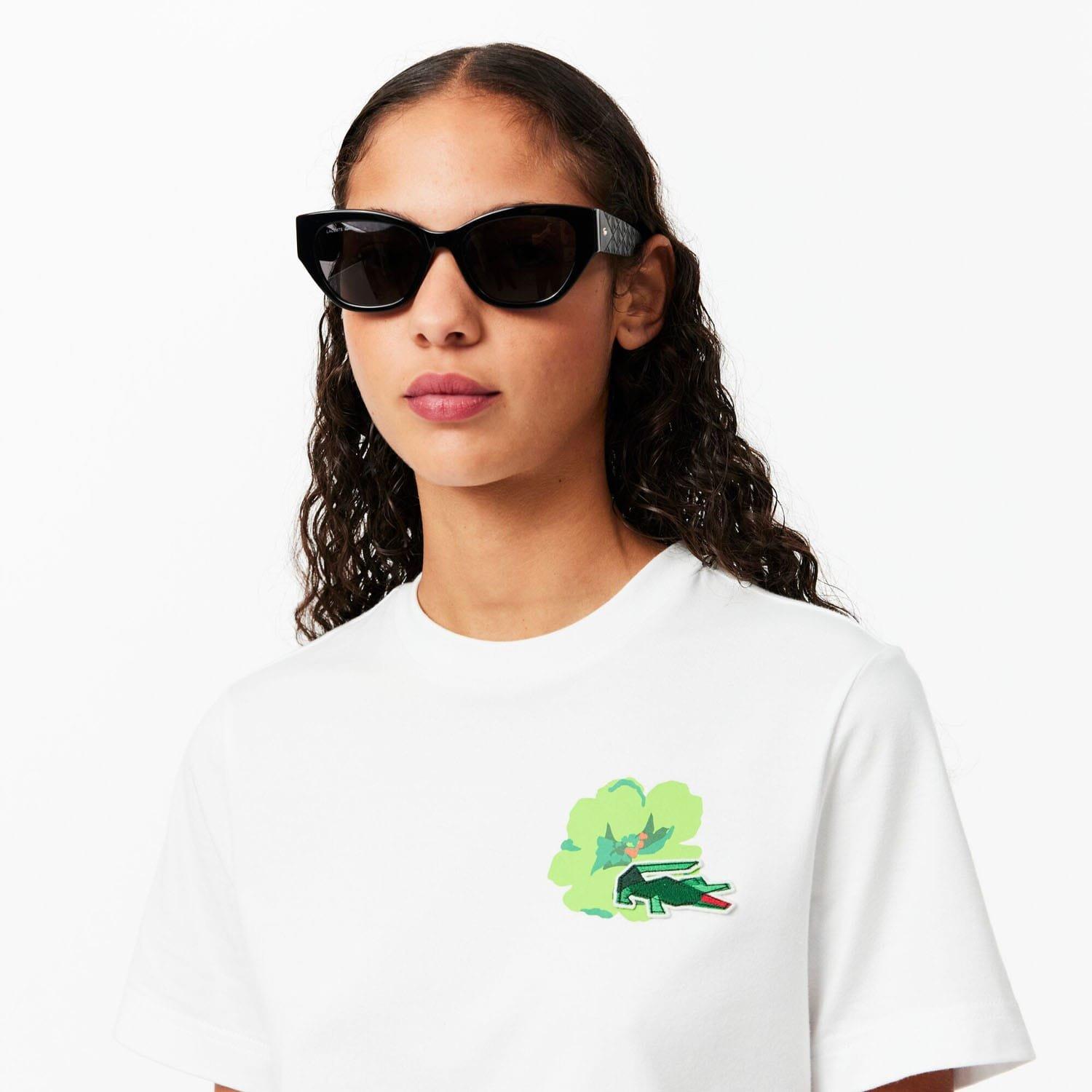 White - Lacoste - Floral Print Cotton T-Shirt - 7