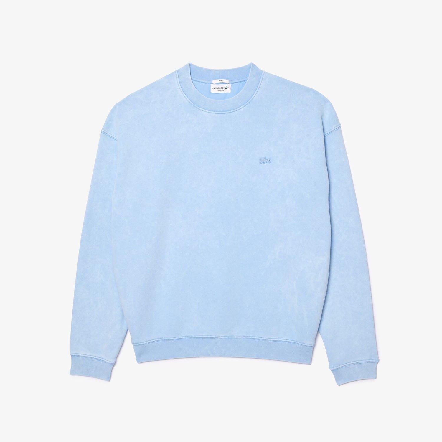 Light Blue - Lacoste - Loose Fit Washed Effect Fleece Sweatshirt - 4