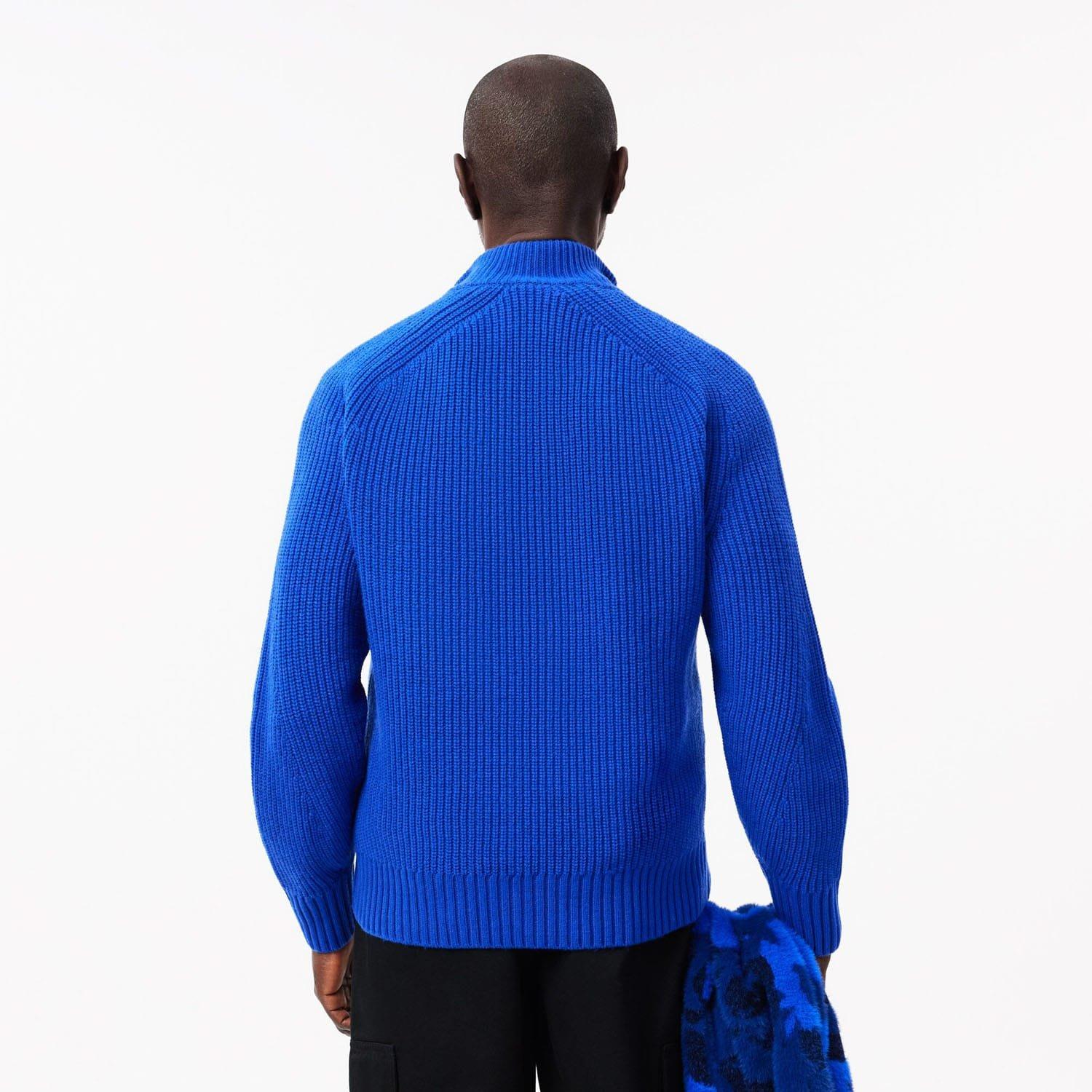 Blue - Lacoste - Zipped High Neck Carded Wool Sweater - 2