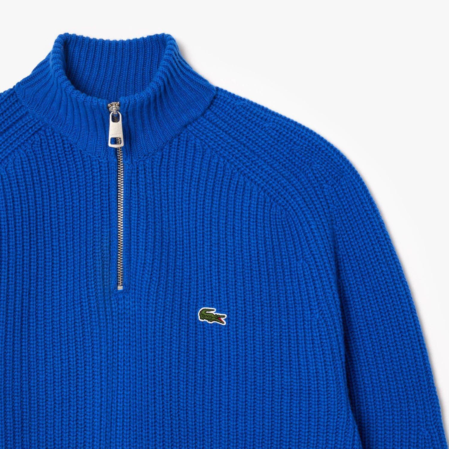 Blue - Lacoste - Zipped High Neck Carded Wool Sweater - 4